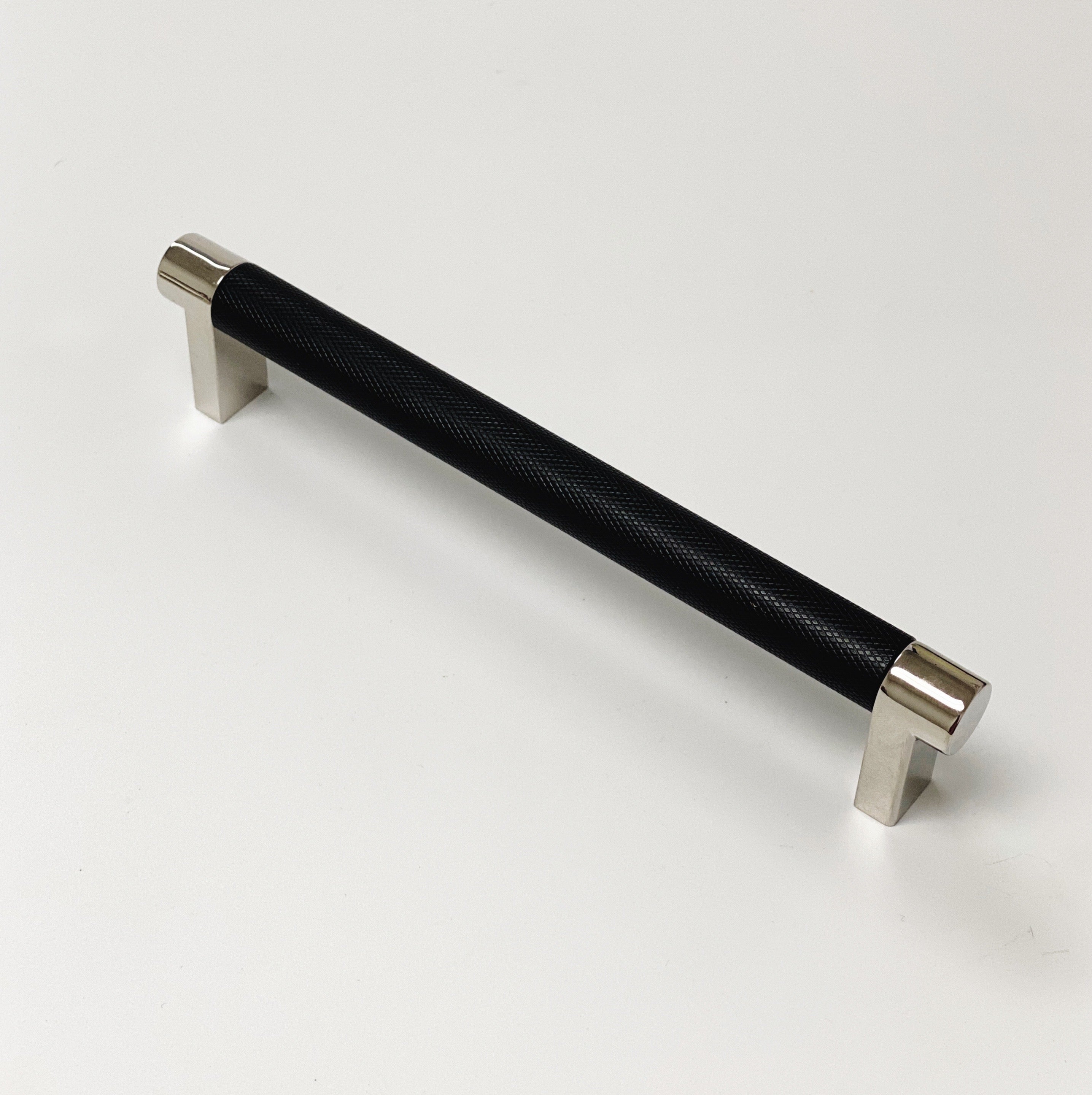 Knurled "U-Shaped" Texture Polished Chrome and Black Drawer Pulls - Forge Hardware Studio