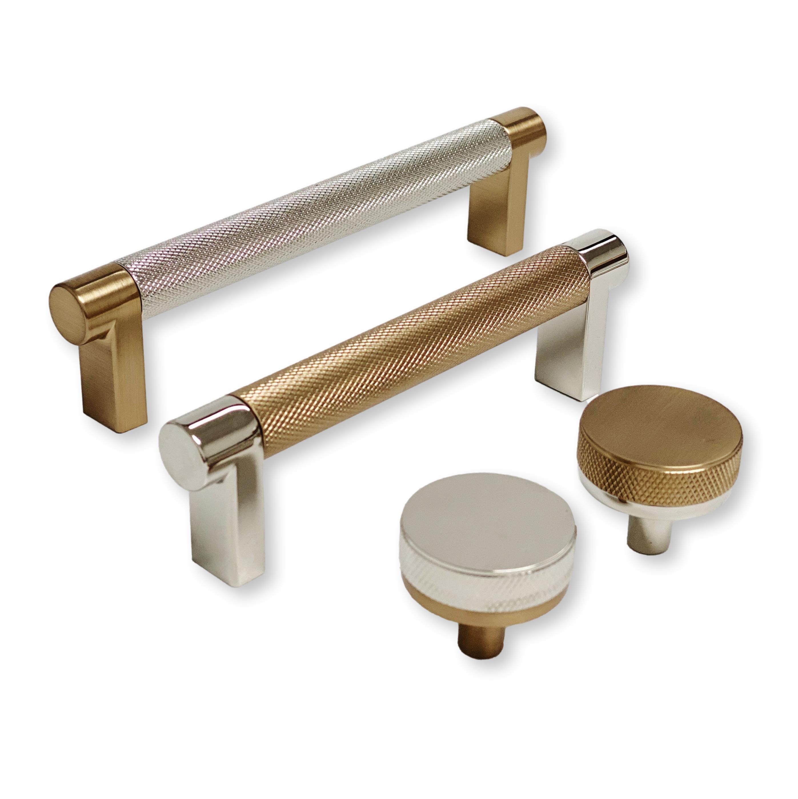 1 Knurled "U-Shaped" Champagne Bronze and Polished Nickel Cabinet Knobs and Drawer Pulls - Forge Hardware Studio