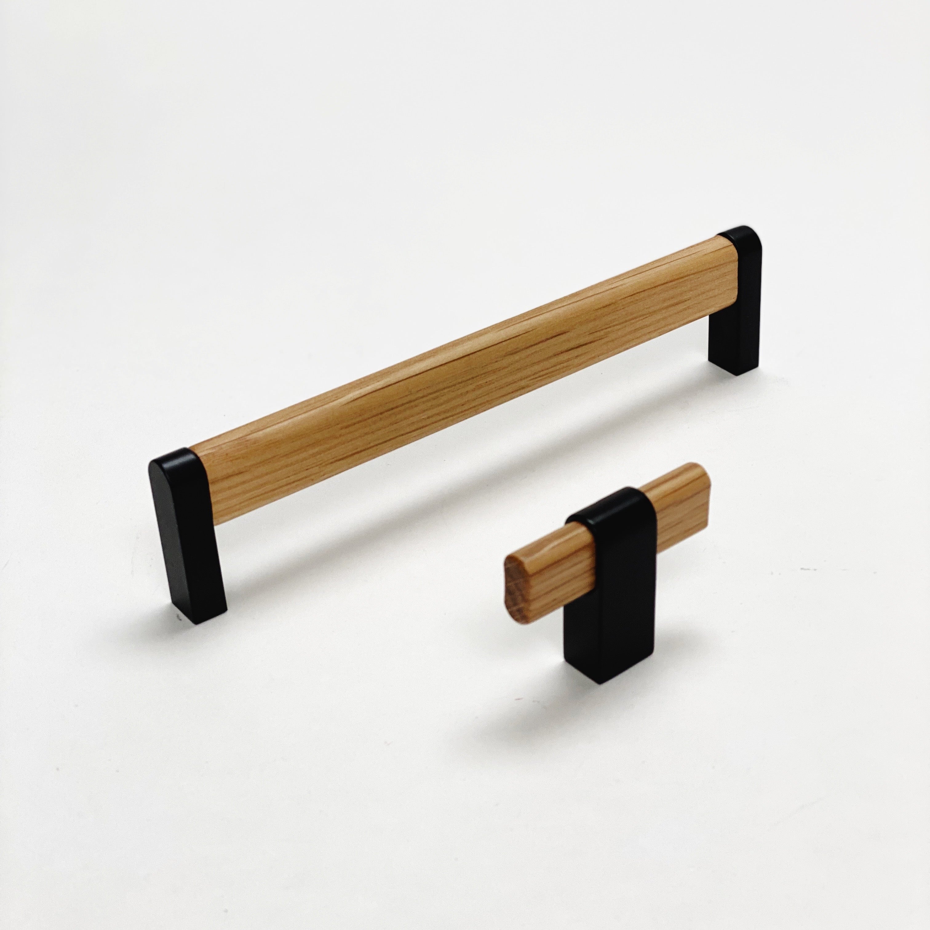 Black and Oak Wood "Crossing" Cabinet Knob and Drawer Handles - Forge Hardware Studio