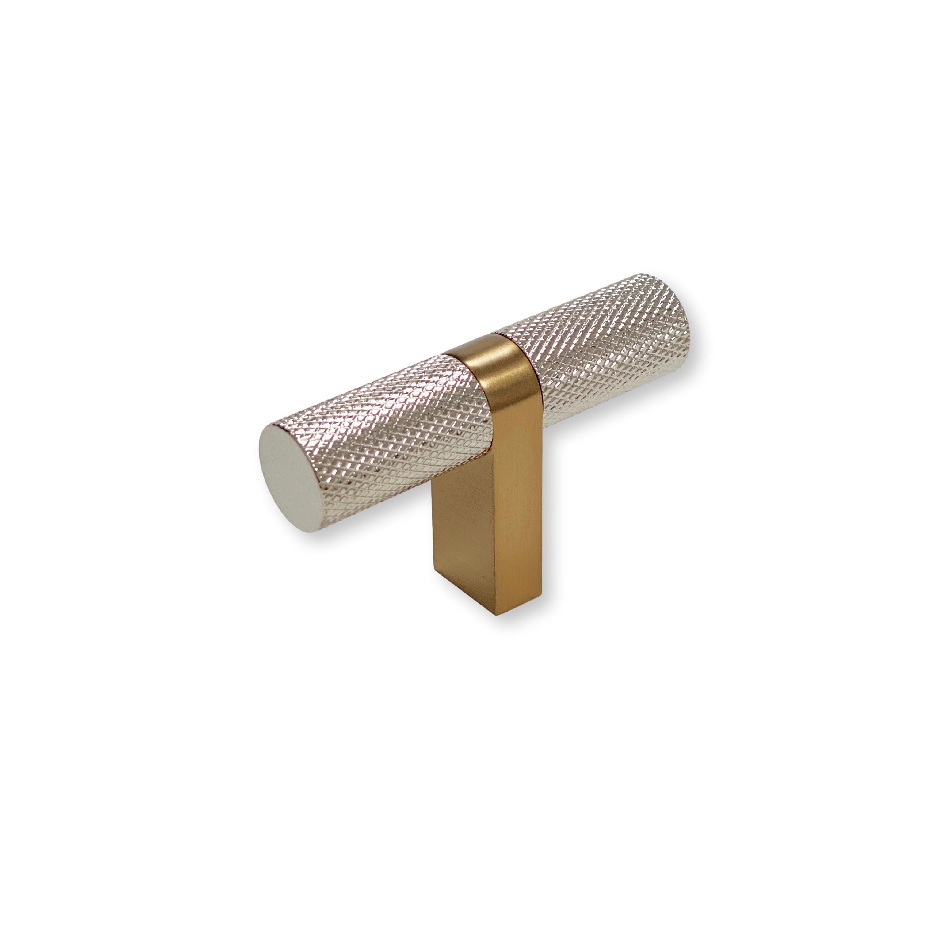 Knurled Select T-Bar Champagne Bronze and Polished Nickel Knobs and Pulls - Industry Hardware