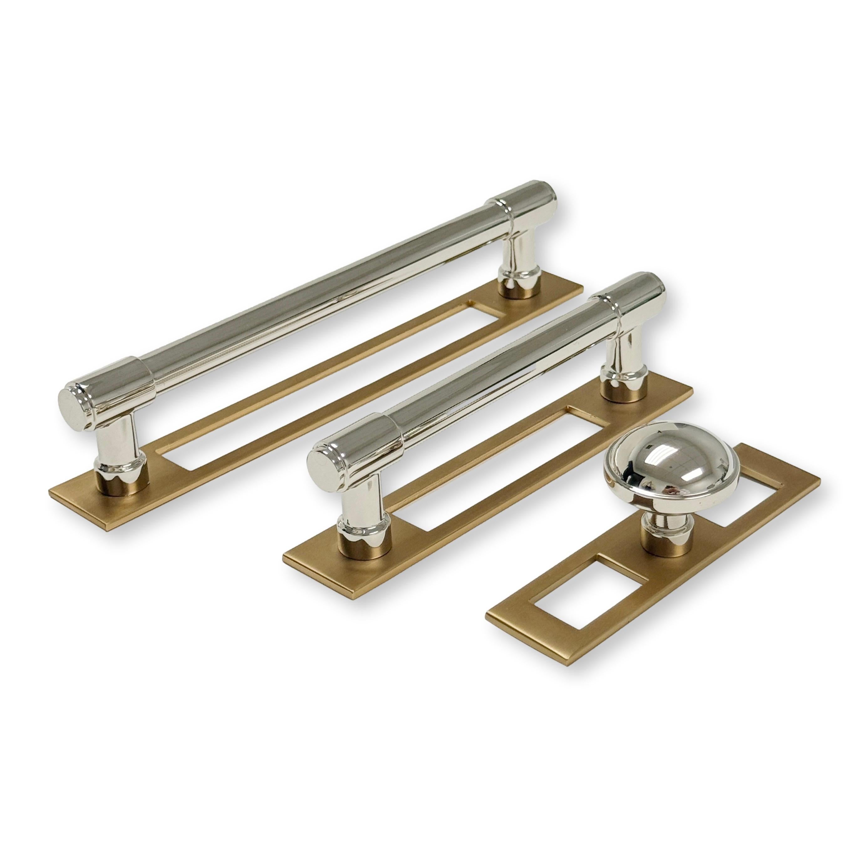 Champagne Bronze and Polished Nickel Industrial Modern Pulls and Knob with Backplate - Industry Hardware