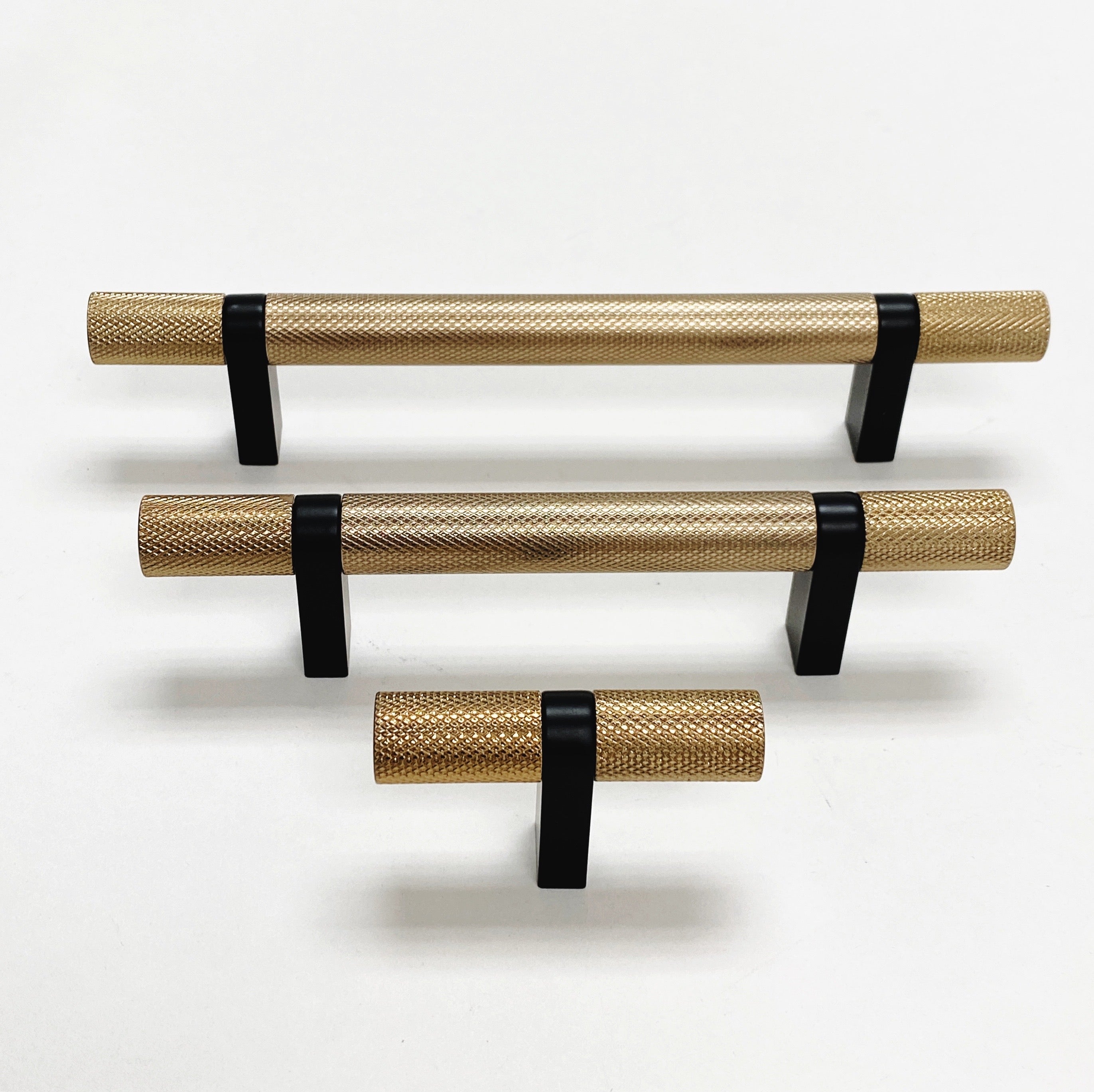 Knurled Select T-Bar Champagne Bronze and Matte Black Knobs and Pulls - Industry Hardware