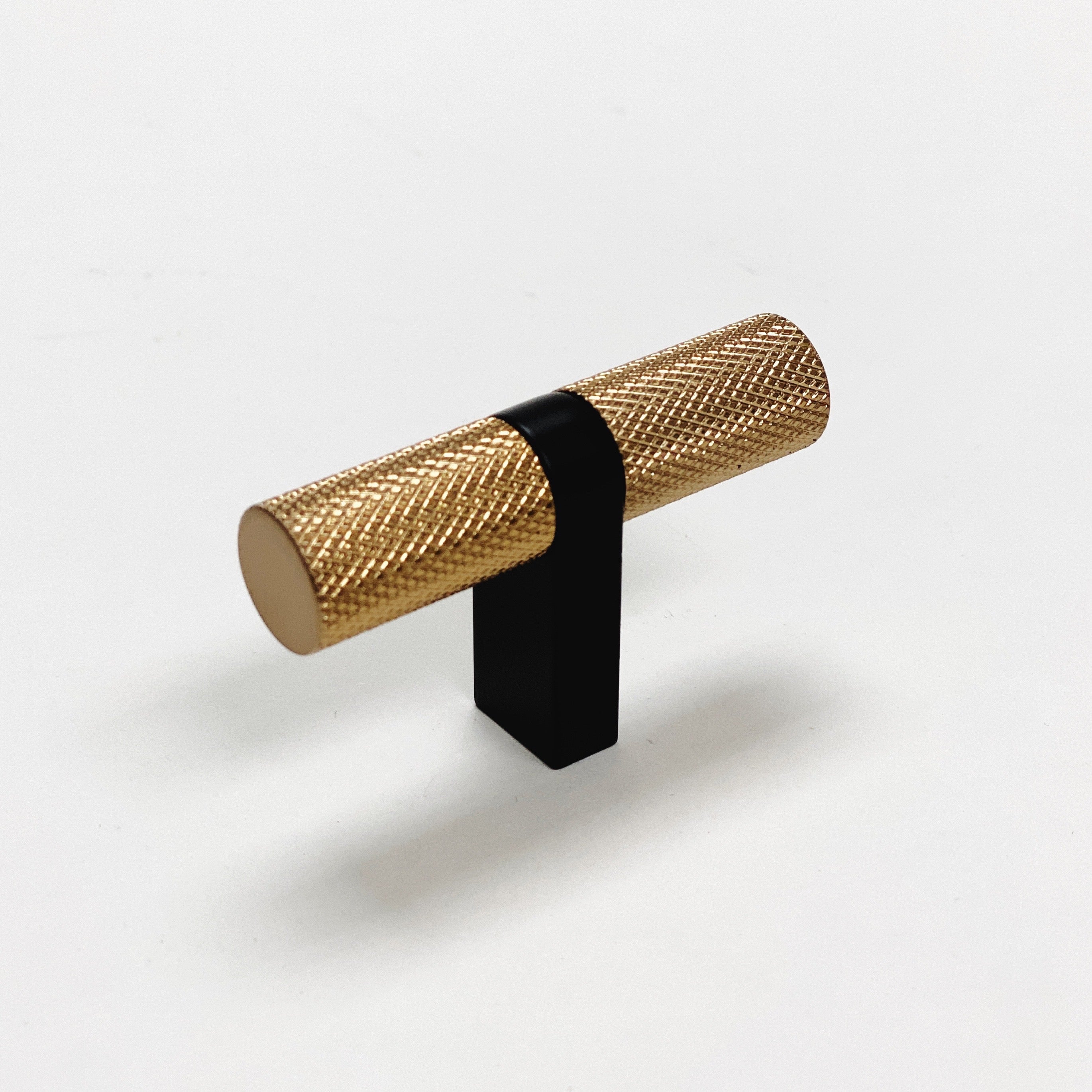 Knurled Select T-Bar Champagne Bronze and Matte Black Knobs and Pulls - Industry Hardware