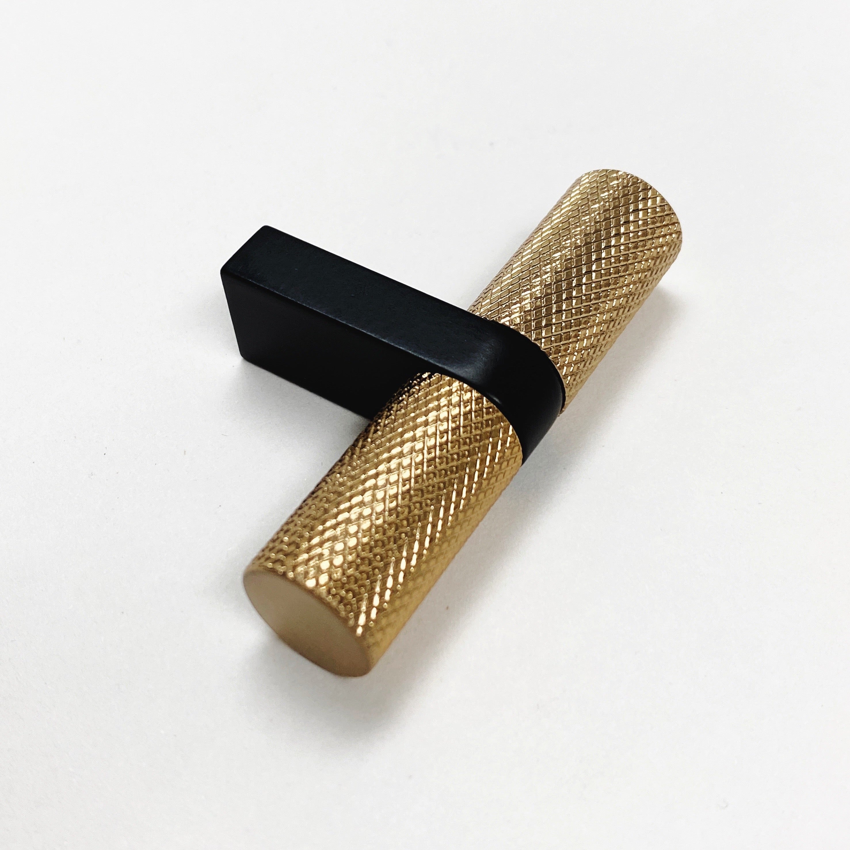 Knurled Select T-Bar Champagne Bronze and Matte Black Knobs and Pulls - Industry Hardware