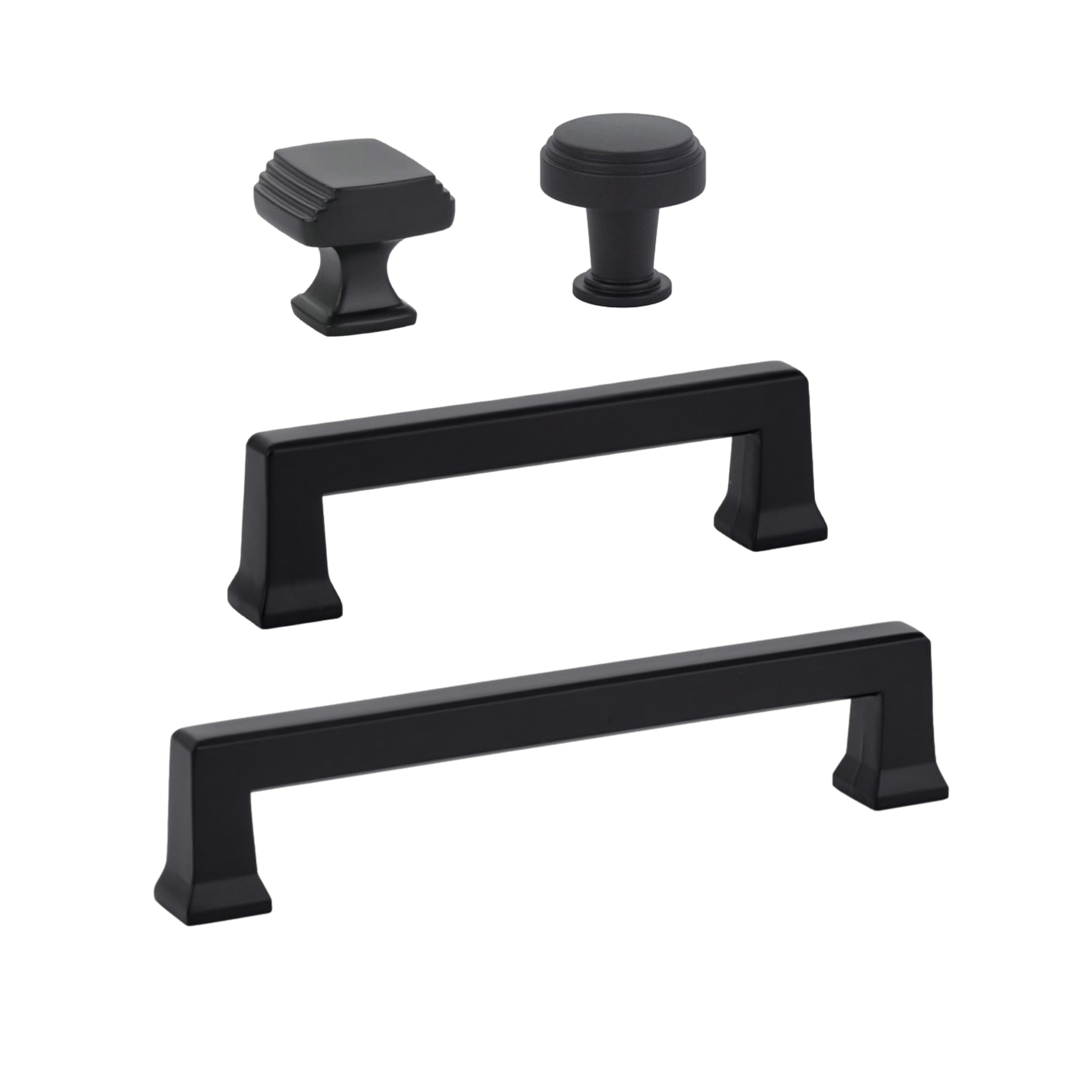 Matte Black "Deco" Cabinet Knobs and Drawer Pulls - Forge Hardware Studio