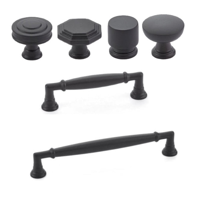 Matte Black "Elite" Cabinet Knobs and Drawer Pulls - Forge Hardware Studio