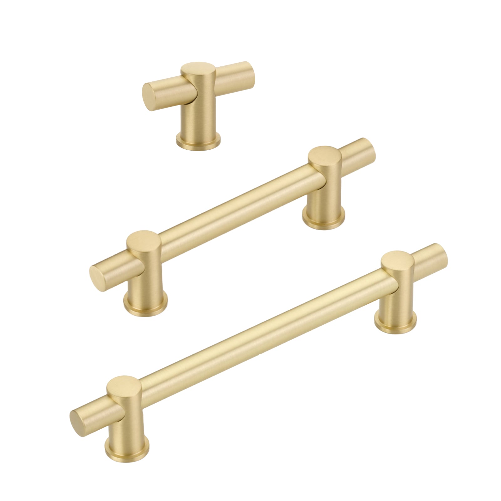 Satin Brass Round T-Bar "Fancy" Cabinet Knobs and Drawer Pulls - Forge Hardware Studio