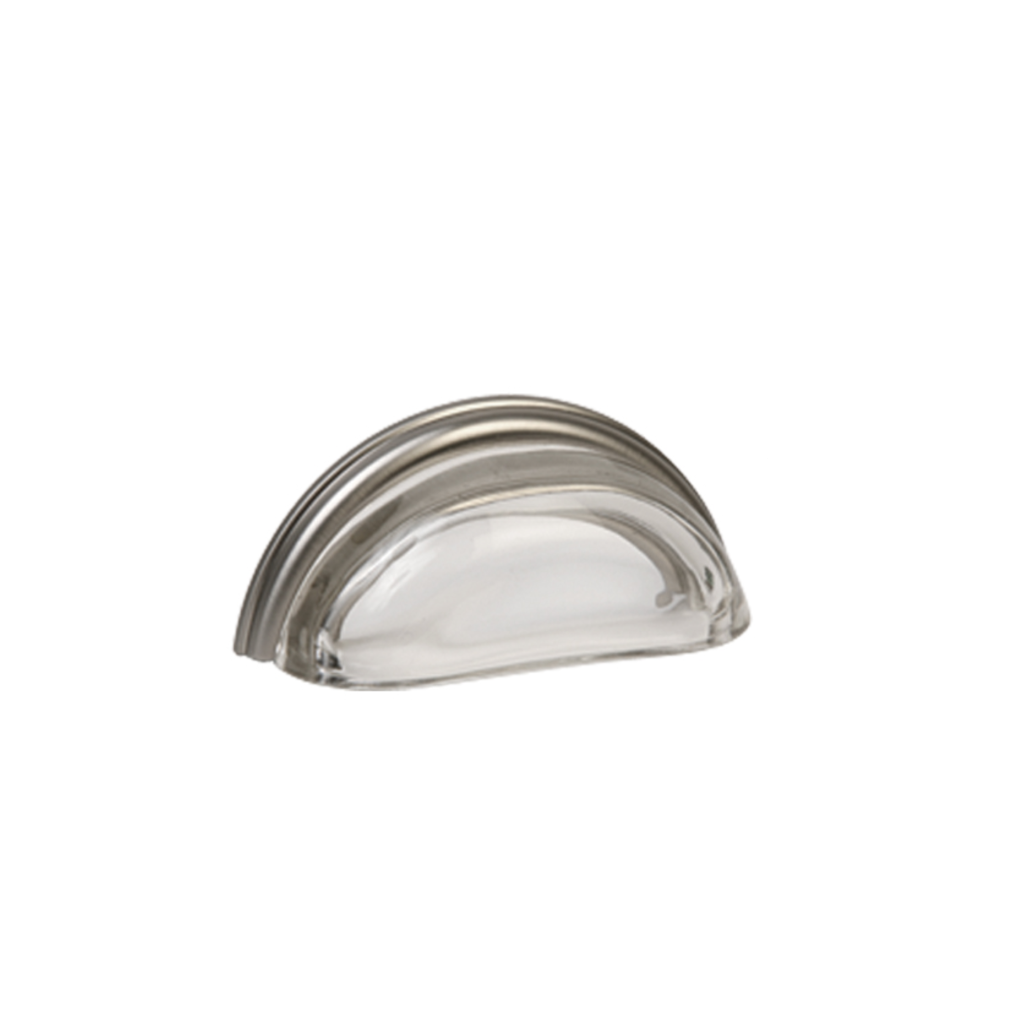 Lew's 3" Glass Cabinet Cup Pull (Clear/Brushed Nickel) [26-101] | Knobs