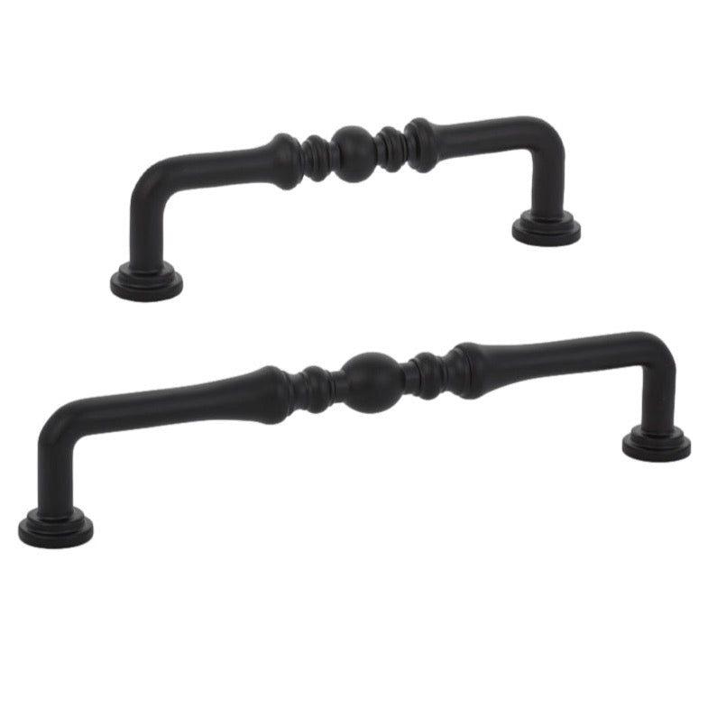 Matte Black "Heritage" Cabinet Drawer Pulls - Kitchen Drawer Handles - Forge Hardware Studio