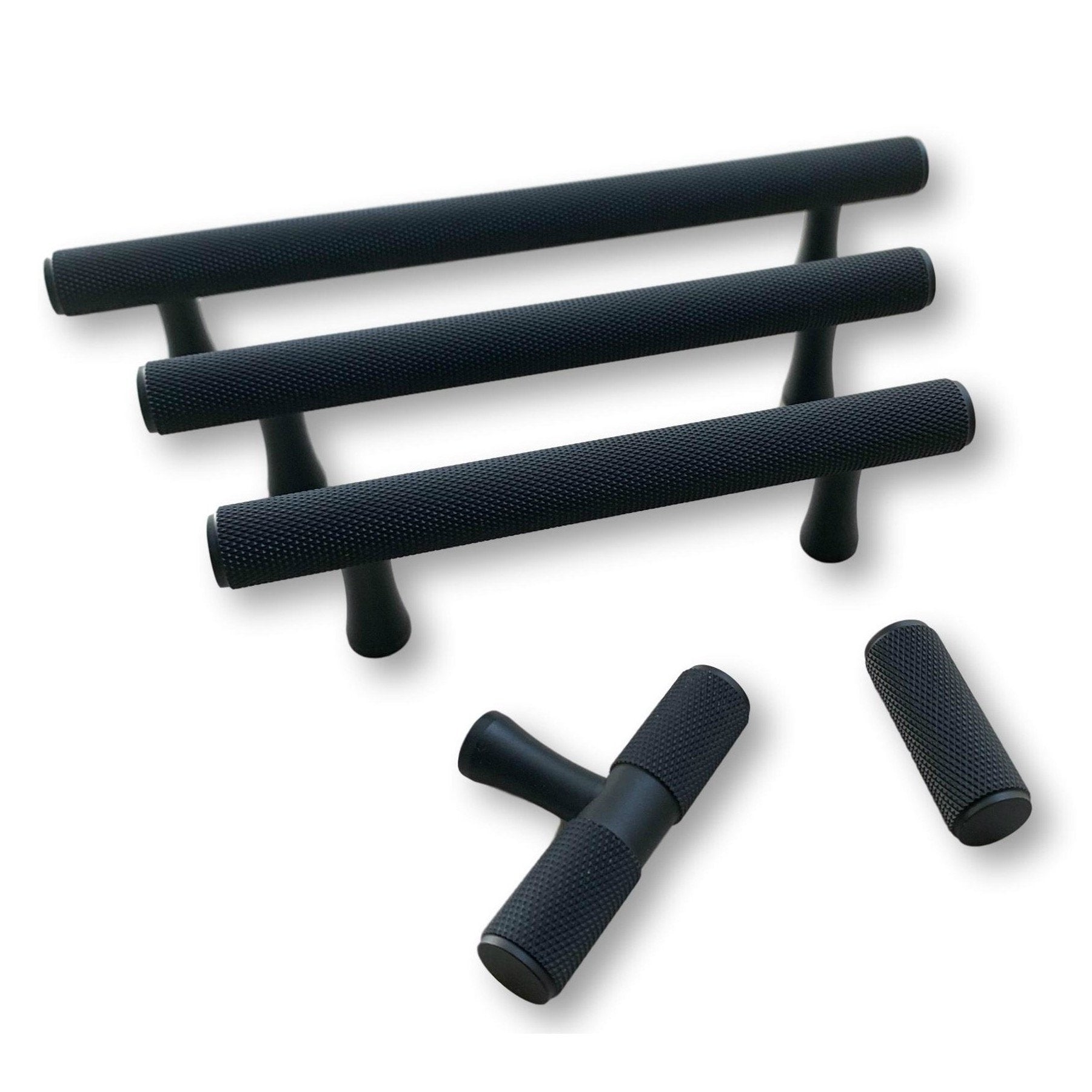 Knurled Matte Black Solid "Texture" Drawer Pulls and Knobs | Pulls