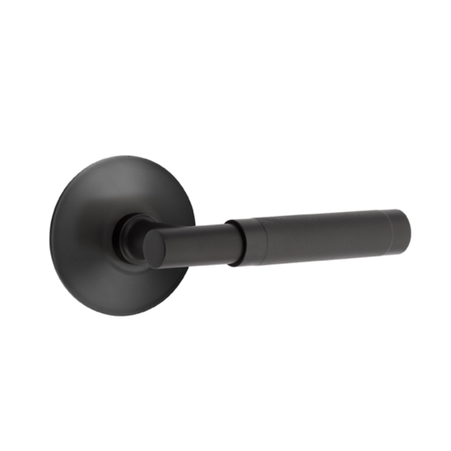 T-Bar Knurled SELECT Matte Black Door Lever w/Modern Rosette | Door Handle