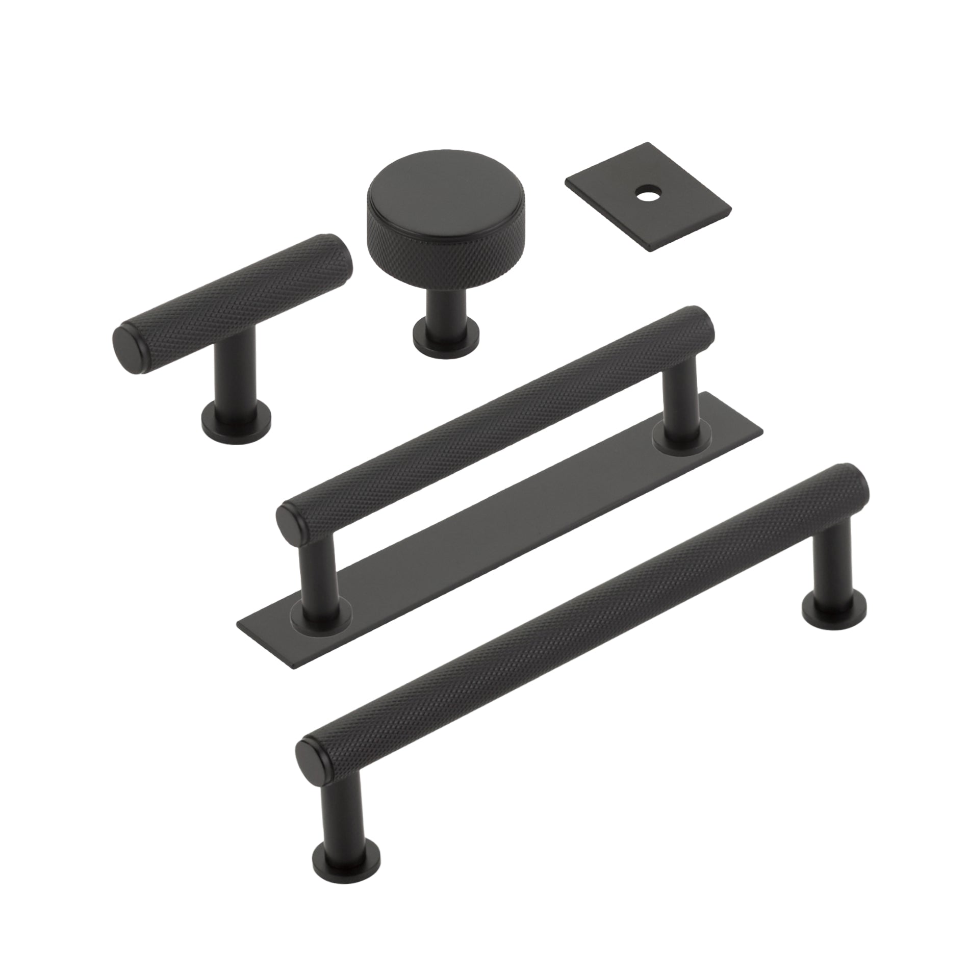 Matte Black "Maison" Knurled Drawer Pulls and Cabinet Knobs with Optional Backplate - Forge Hardware Studio