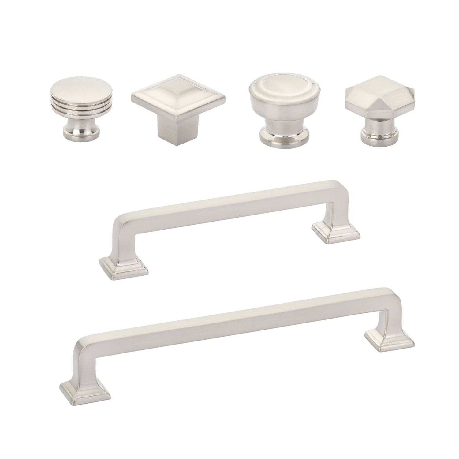 Brushed Nickel "Moderna" Cabinet Drawer Pulls and Cabinet Knobs - Forge Hardware Studio