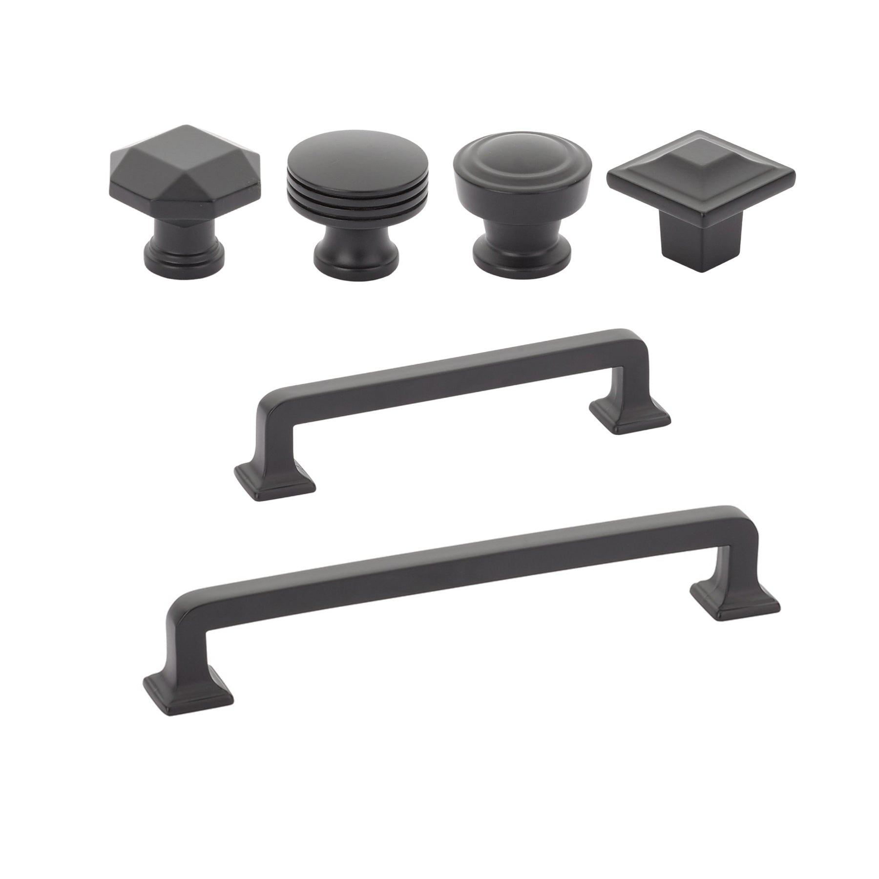 Matte Black "Moderna" Drawer Pulls and Cabinet Knobs - Forge Hardware Studio