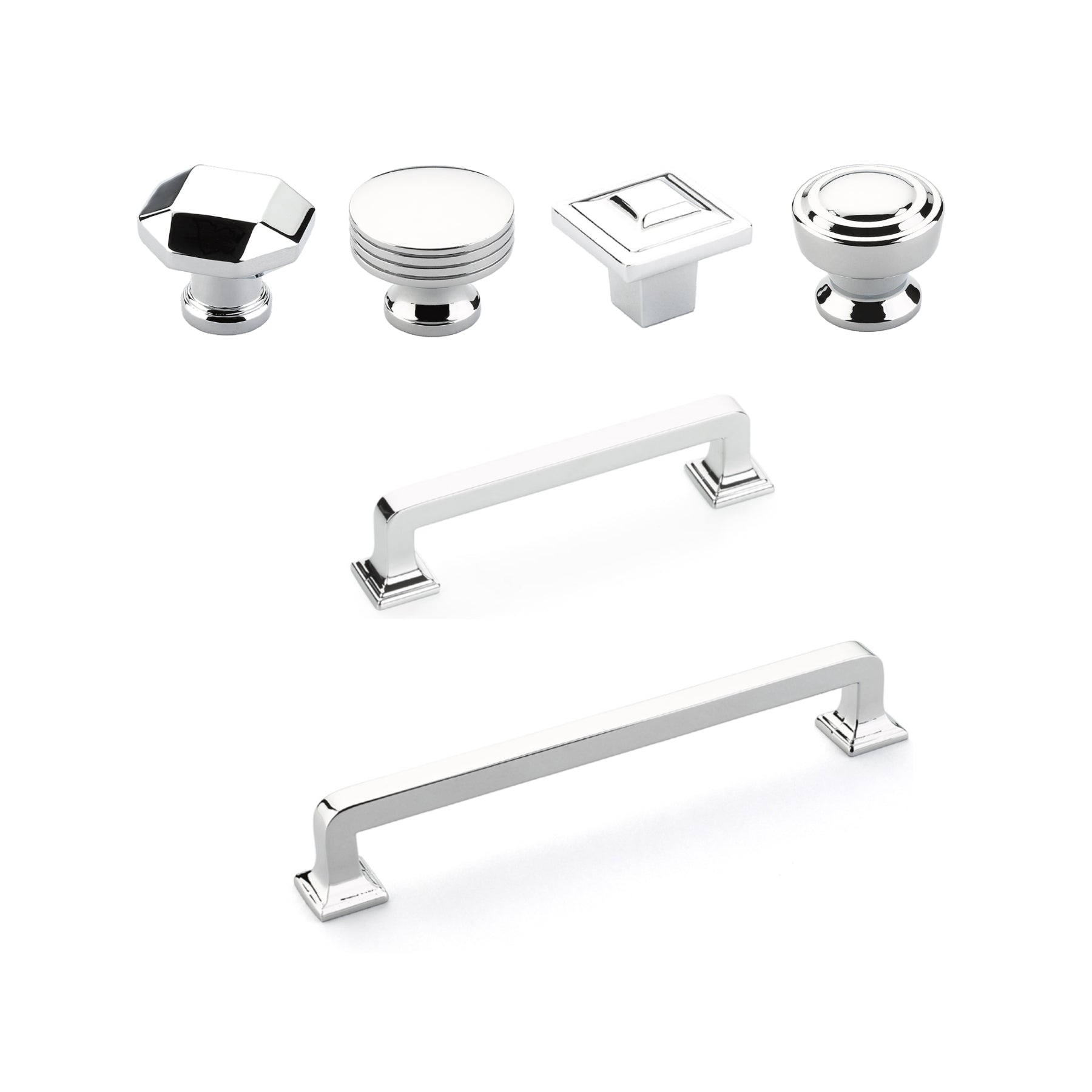 Polished Chrome "Moderna" Cabinet Knobs and Drawer Pulls - Forge Hardware Studio