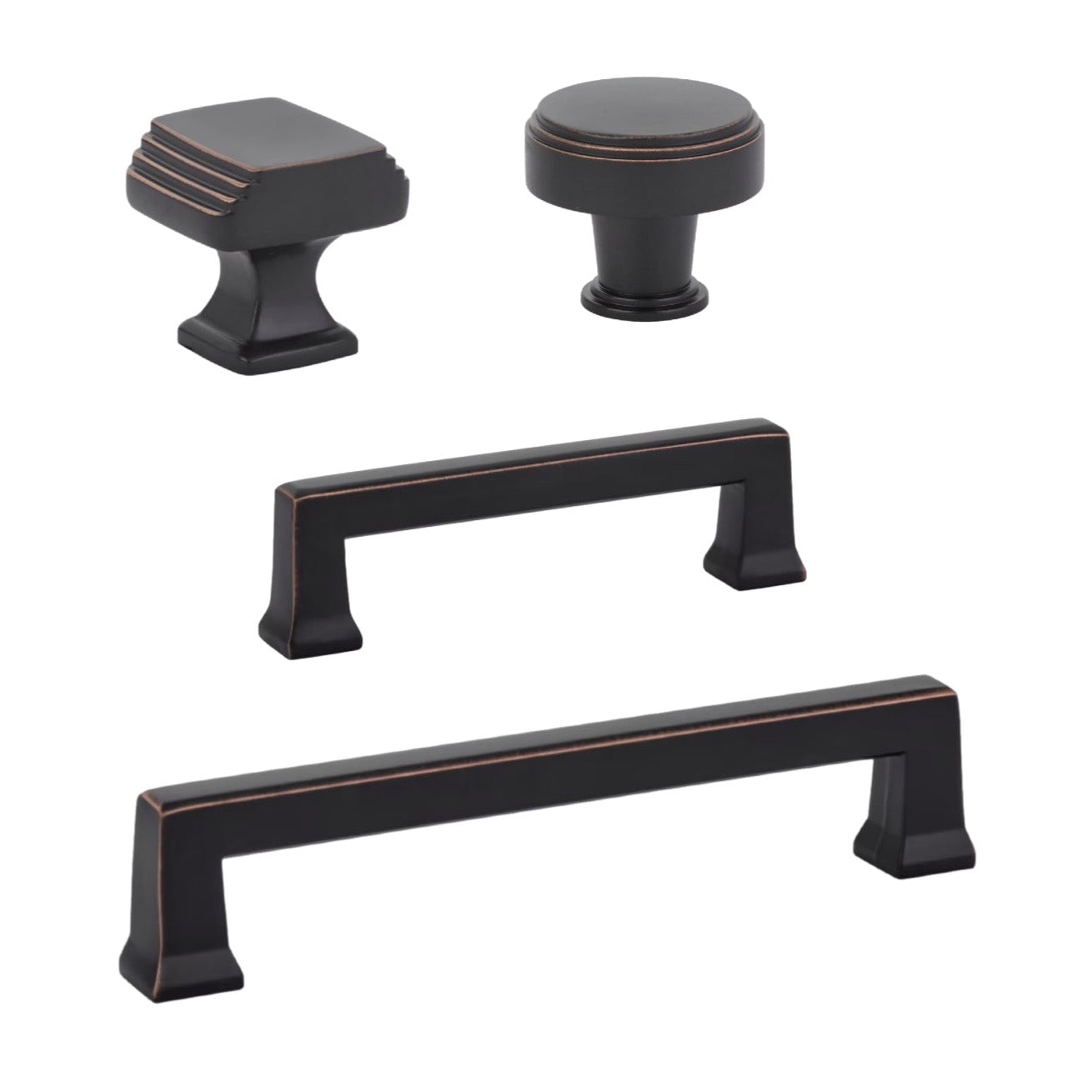 Oil Rubbed Bronze "Deco" Cabinet Knobs and Drawer Pulls - Forge Hardware Studio