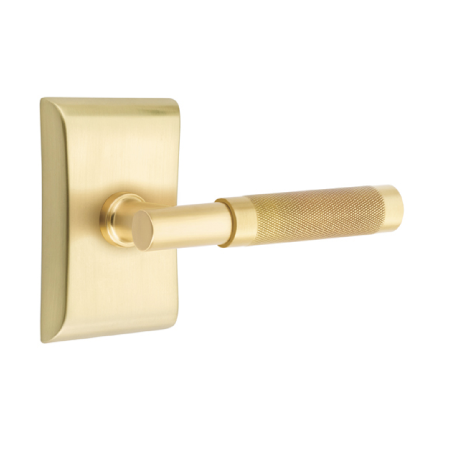 T-Bar Knurled SELECT Satin Brass Door Lever w/ Neos Rosette | Door Handle