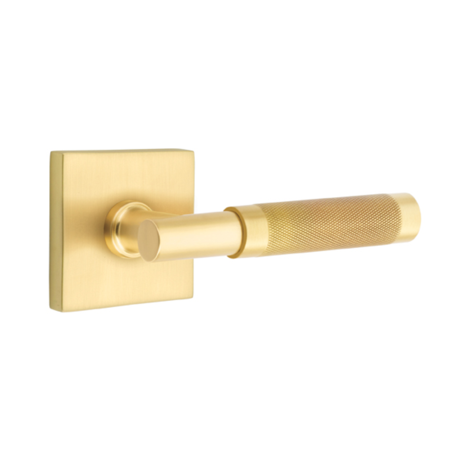 T-Bar Knurled SELECT Satin Brass Door Lever w/ Square Rosette | Door Handle