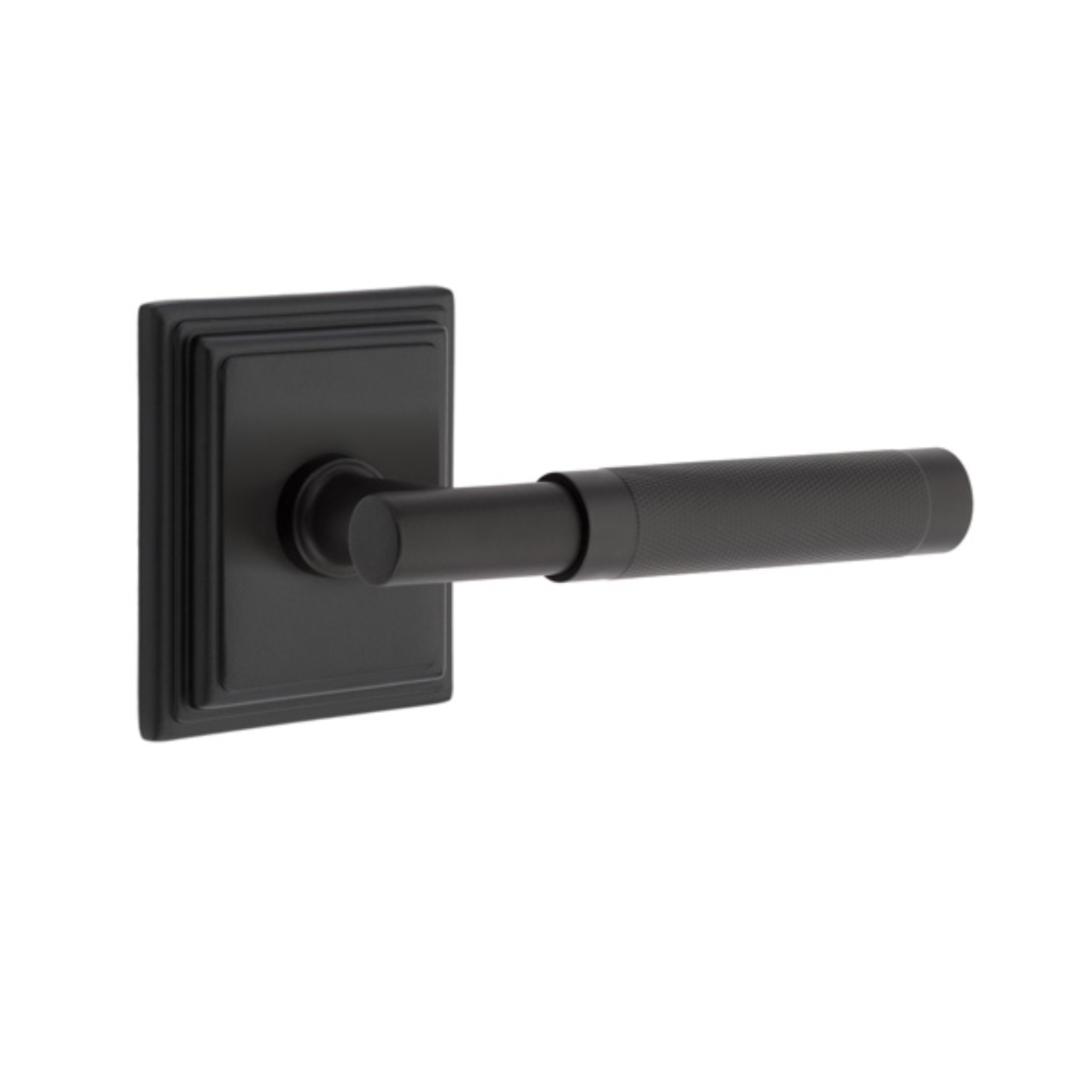 T-Bar Knurled SELECT Matte Black Door Lever w/ Wilshire Rosette | Door Handle