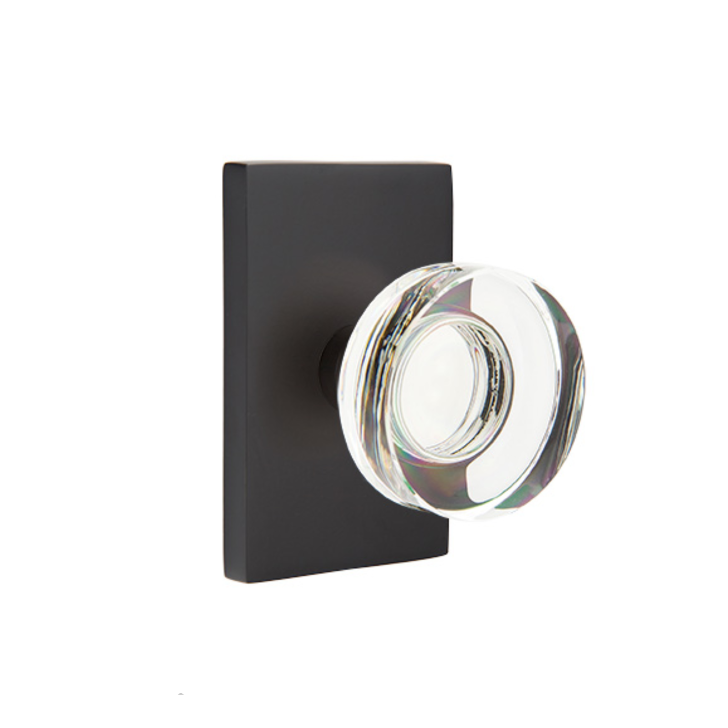 Modern Disc Crystal Knob in Matte Black Door Knob w/ Modern Rectangular Rosette | Door Handle
