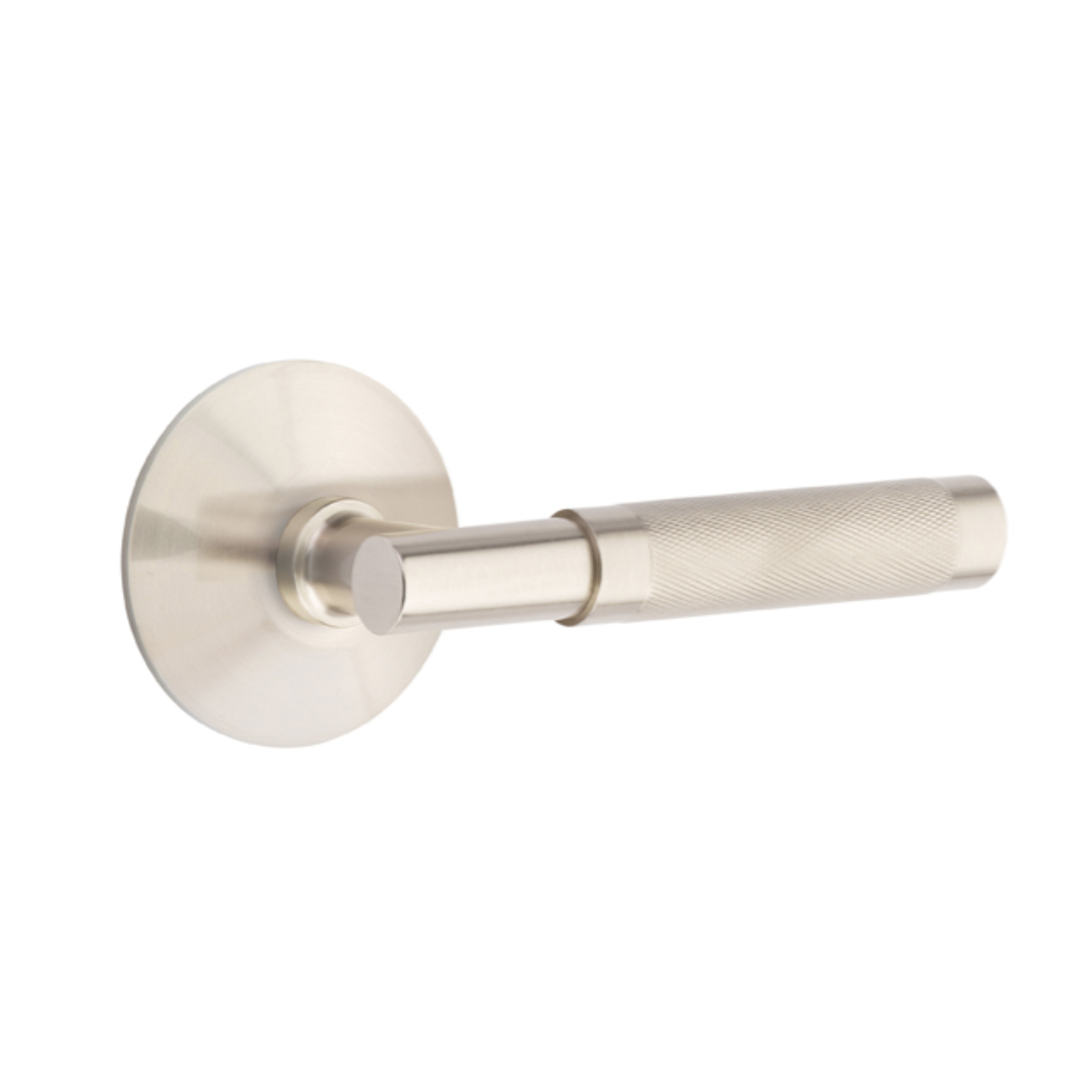 T-Bar Knurled SELECT Satin Nickel Door Lever w/Modern Rosette | Door Handle