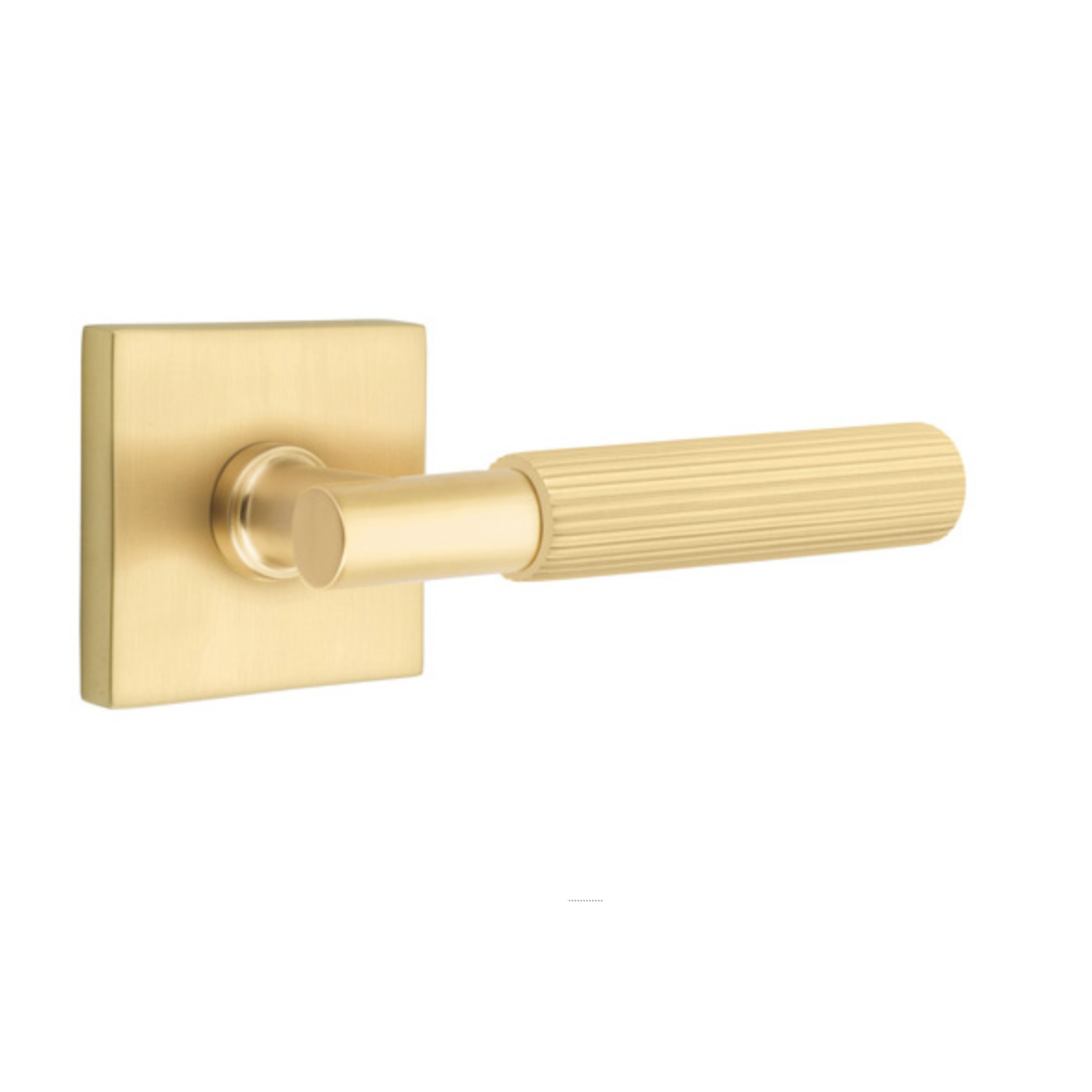 T-Bar Straight Knurled SELECT Satin Brass Door Lever w/ Square Rosette | Door Handle
