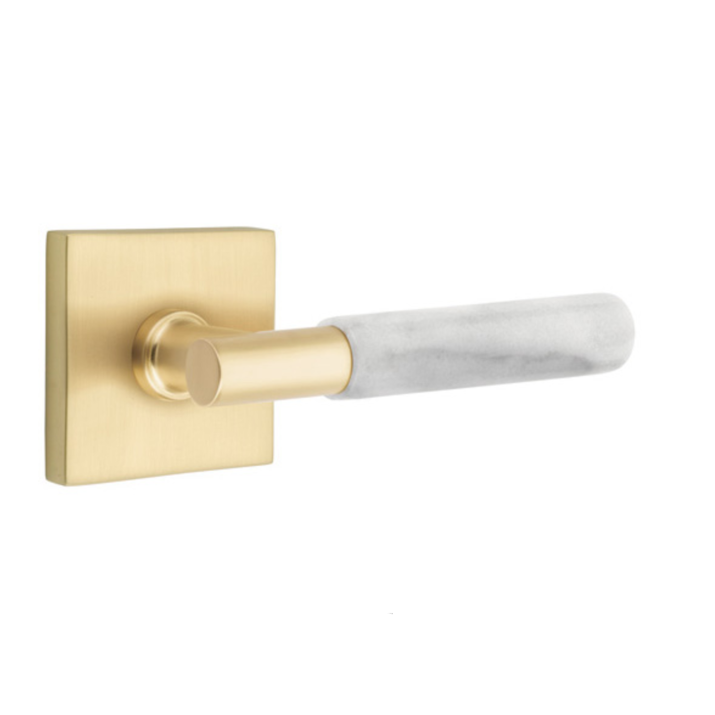 T-Bar White Marble SELECT Satin Brass Door Lever w/ Square Rosette | Door Handle
