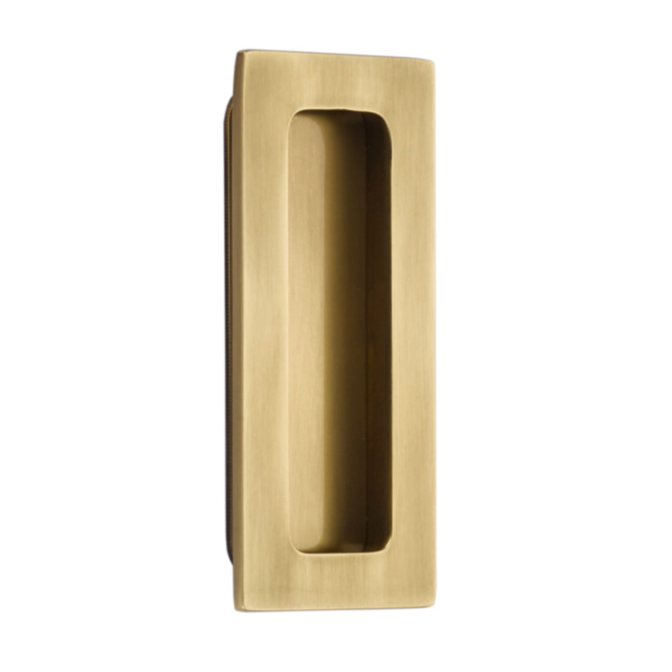 Modern Rectangular Flush Solid Recess Door Pull in Antique Brass | Pulls