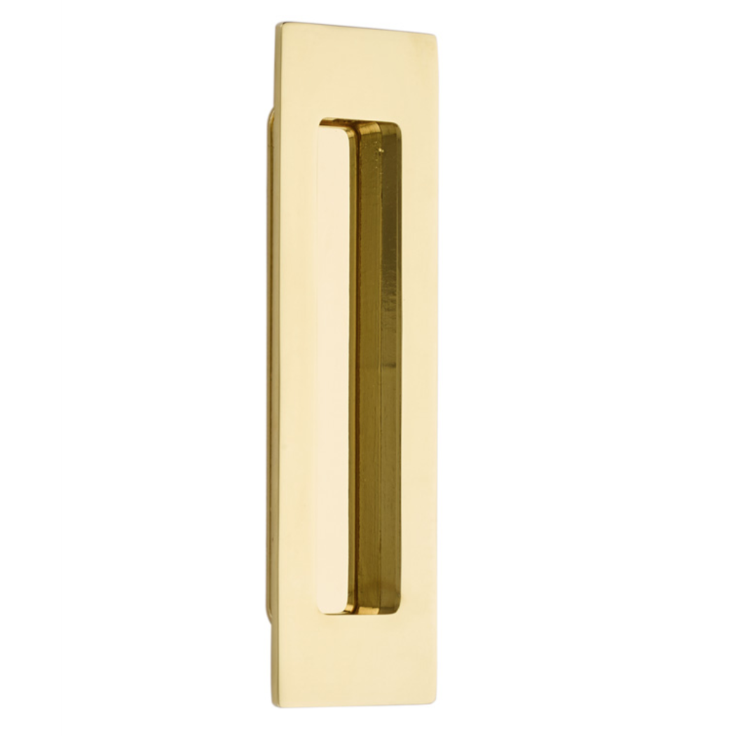 Modern Rectangular Flush Polished Brass Recess Door Pull | Pulls