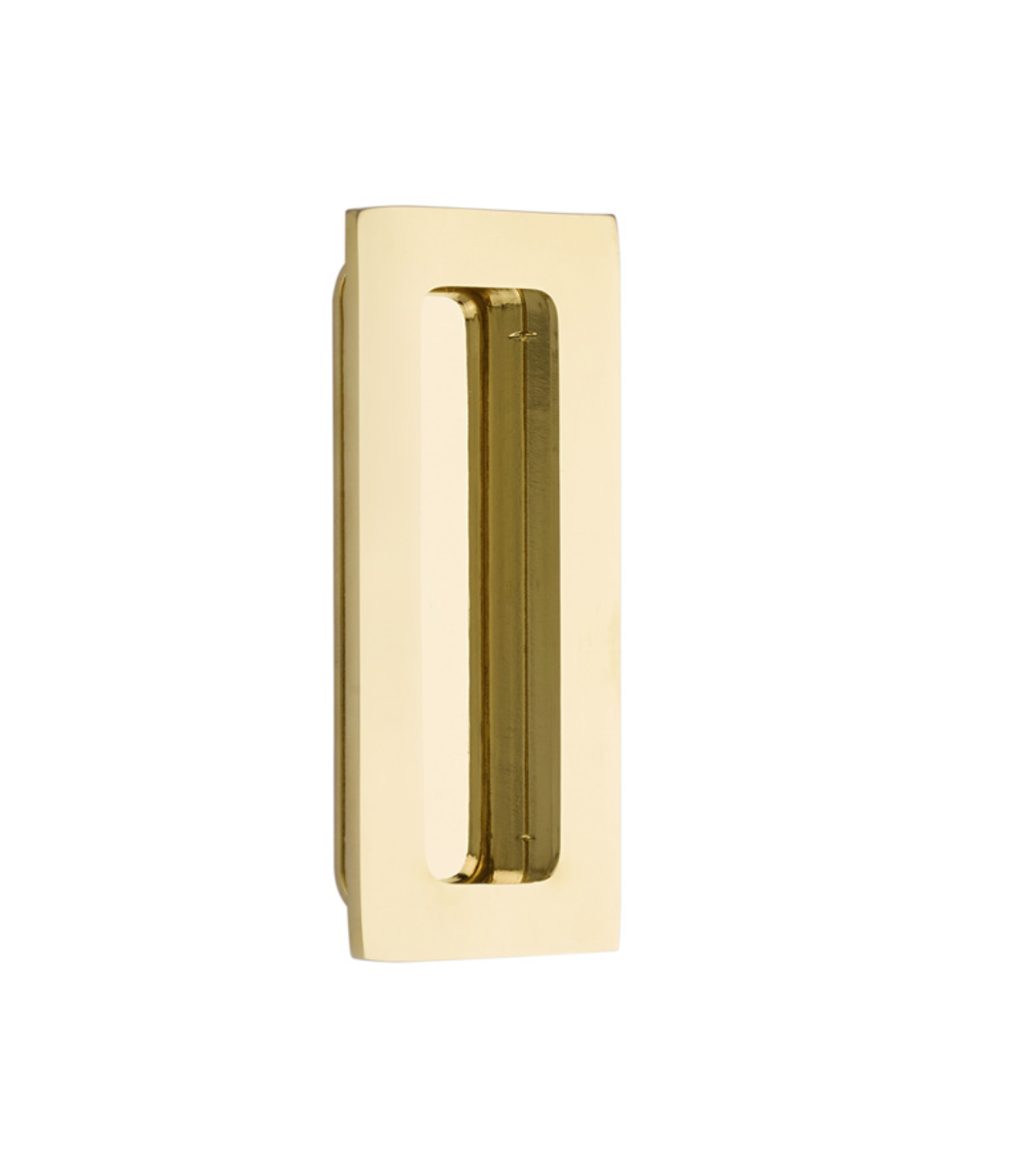Modern Rectangular Flush Unlacquered Polished Brass Recess Door Pull | Pulls