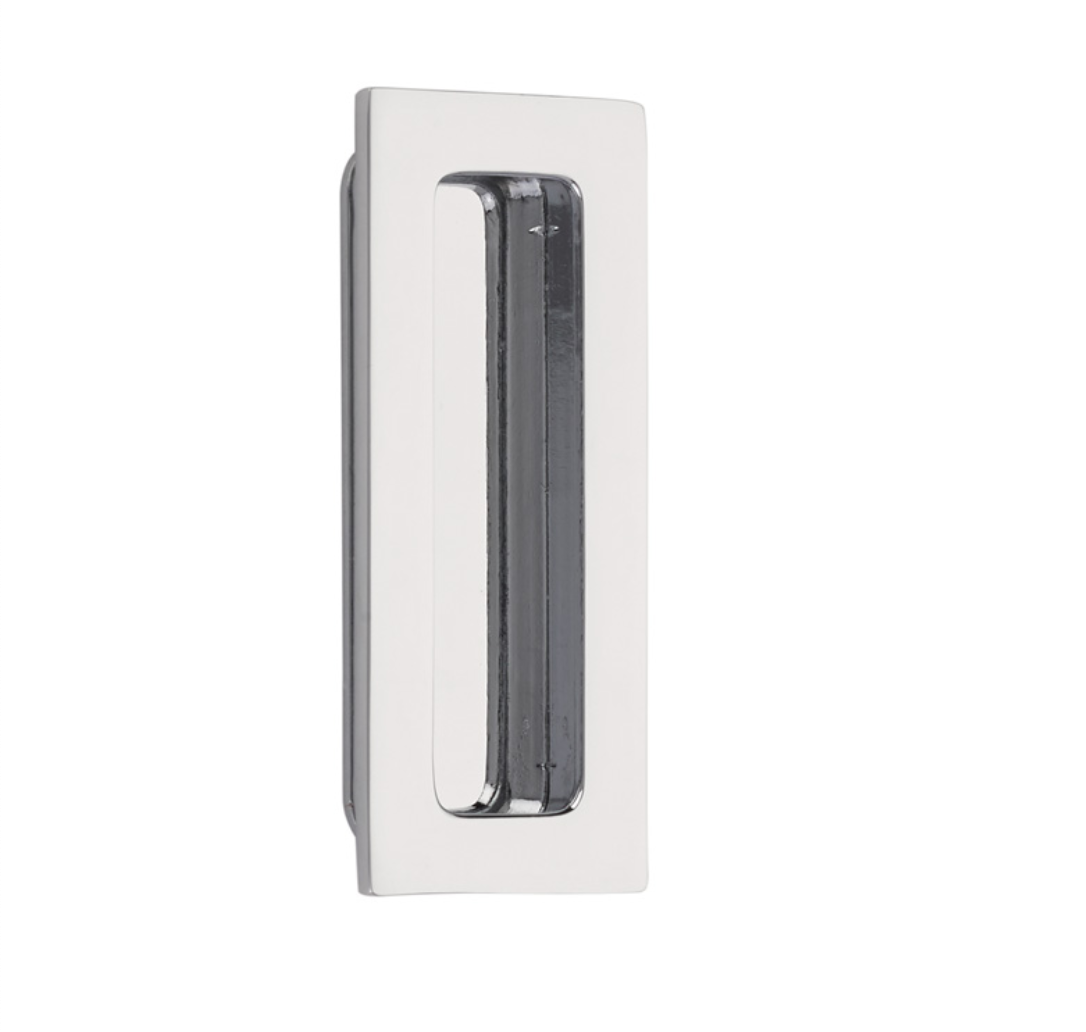 Modern Rectangular Flush Solid Recess Door Pull in Polished Chrome | Pulls