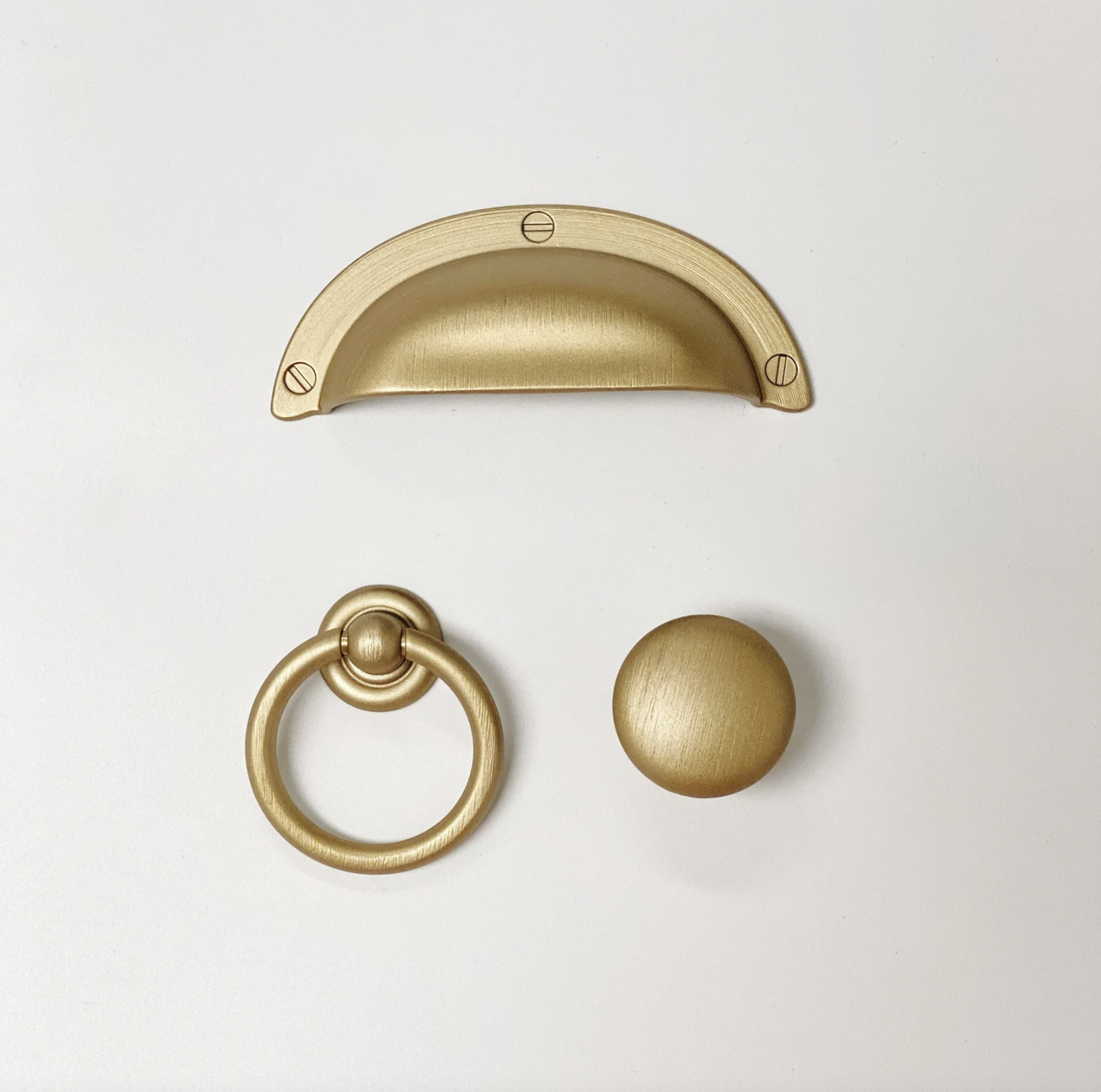 Brushed Gold "Capri" Cup Drawer Pull, Ring Pull or Round Cabinet Knob | Pulls