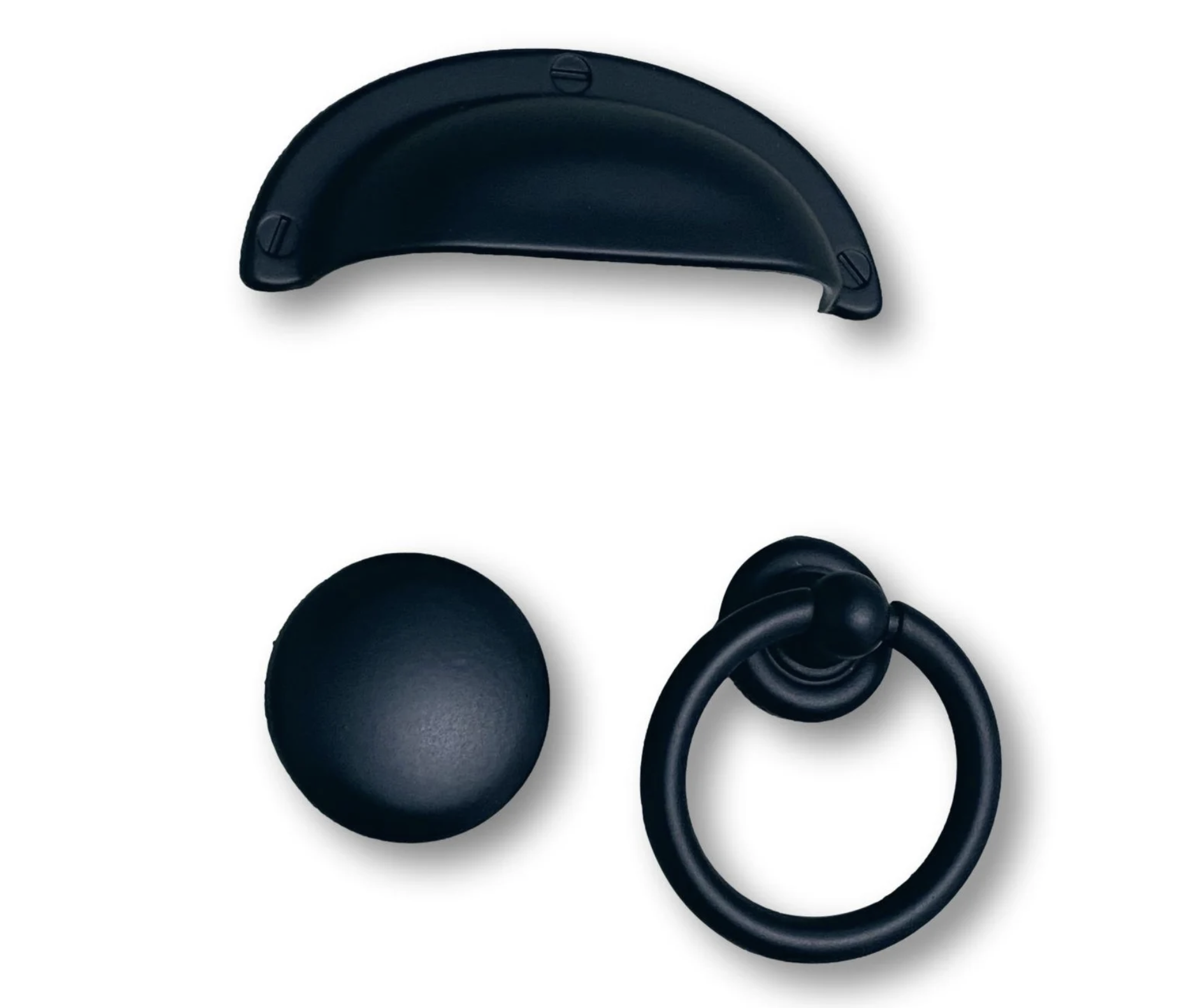 Matte Black "Capri" Cup Drawer Pull, Ring Pull or Round Cabinet Knob | Pulls