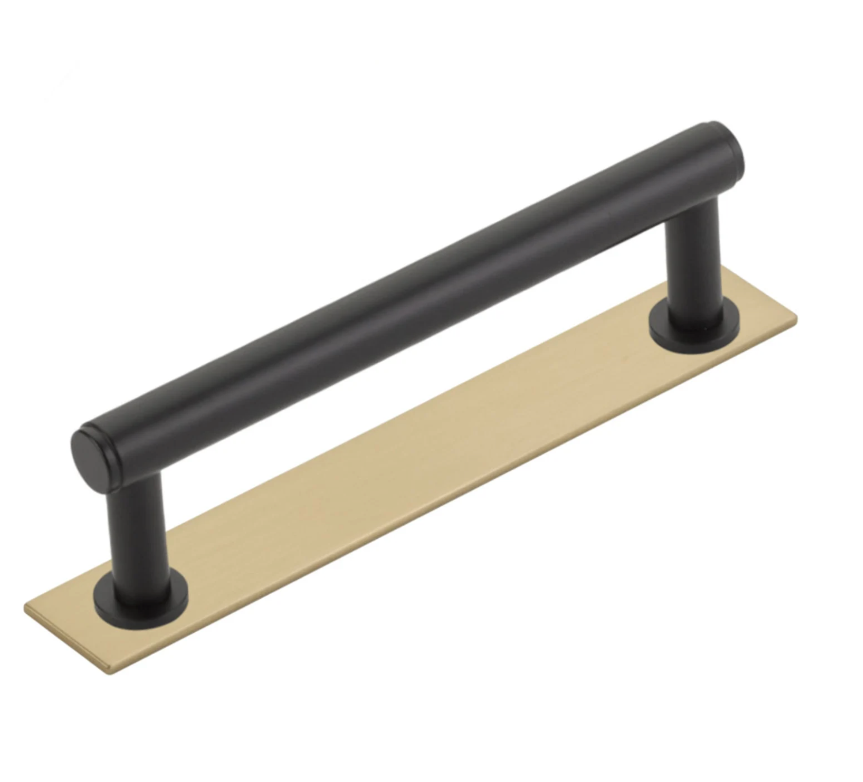 Dual Finish "Maison No. 2" Smooth Champagne Bronze and Matte Black Drawer Pulls and Cabinet Knobs with Backplate - Industry Hardware