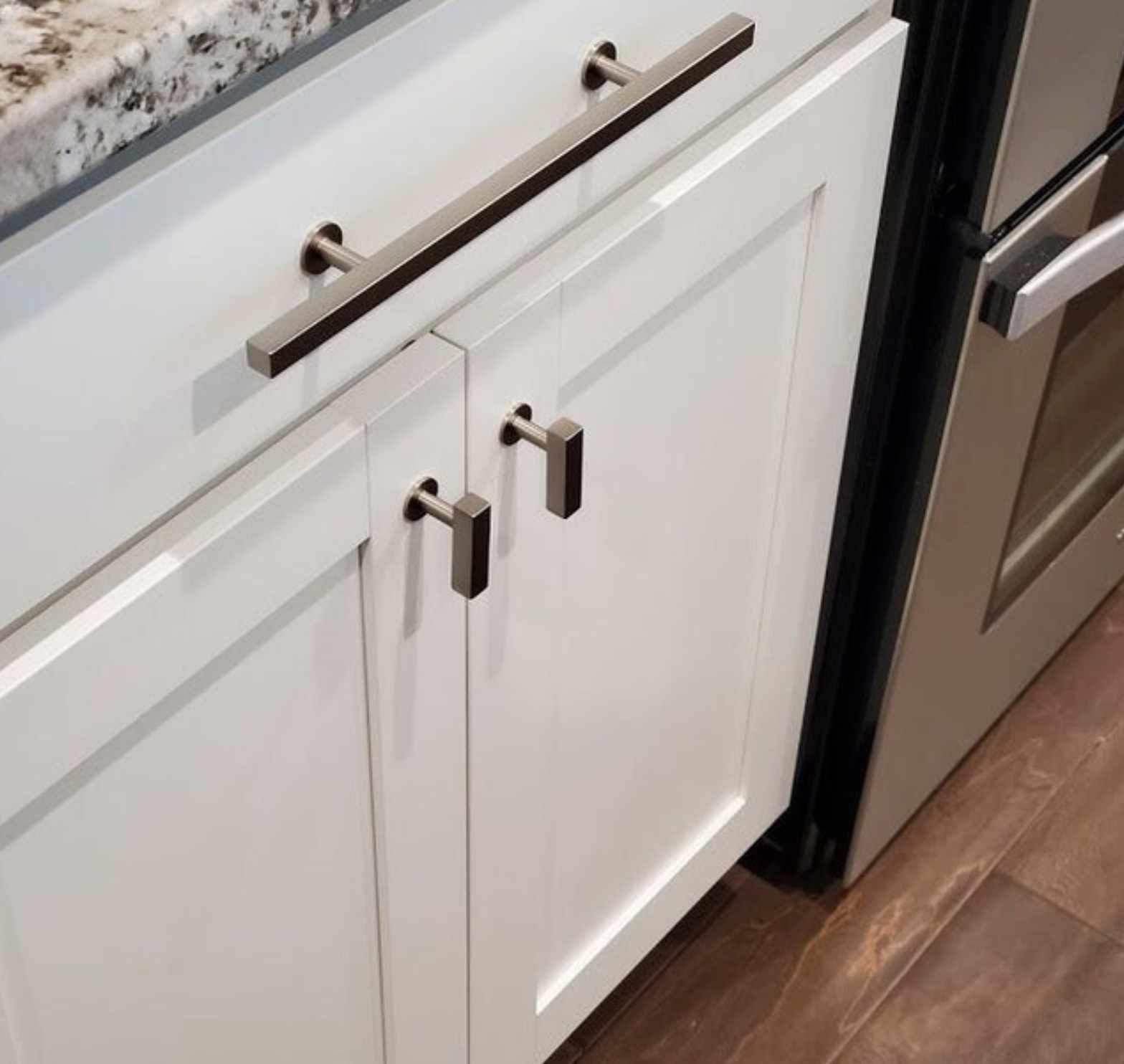 Lew's Square Bar Cabinet Knobs and Pulls in Brushed Nickel - Industry Hardware