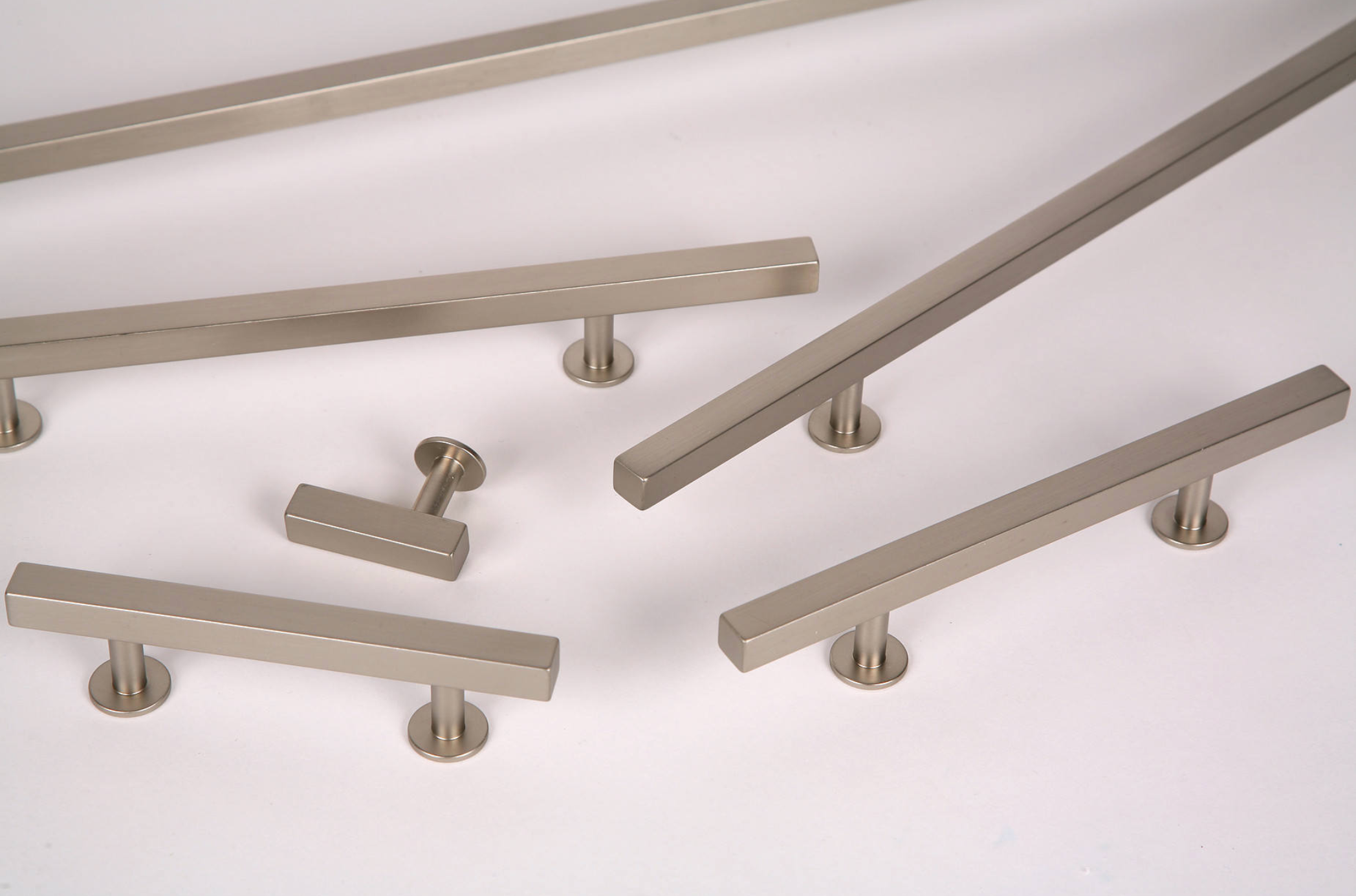 Lew's Square Bar Cabinet Knobs and Pulls in Brushed Nickel - Industry Hardware