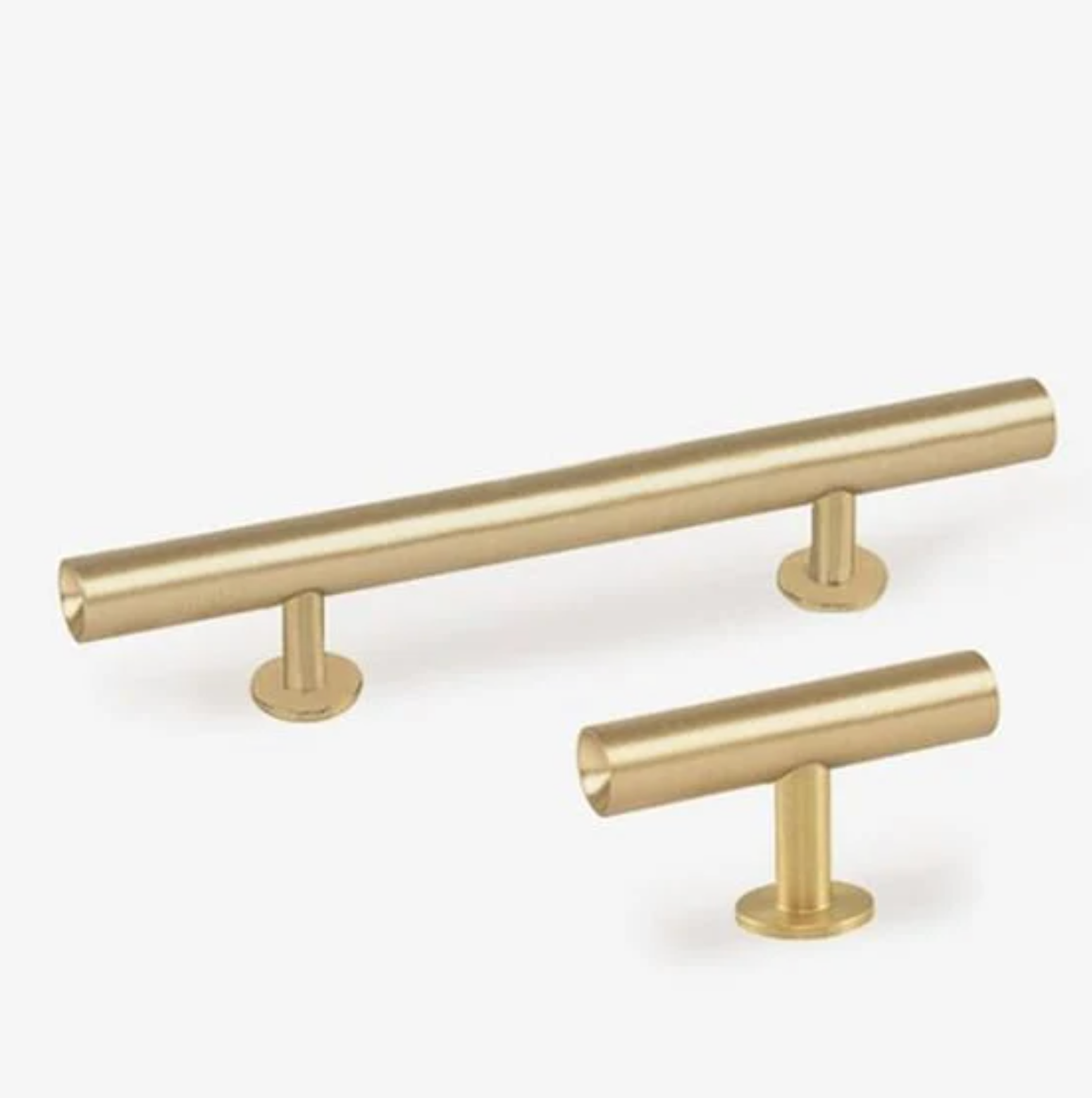 Lew's Round Bar Cabinet Knobs and Handles in Brushed Brass