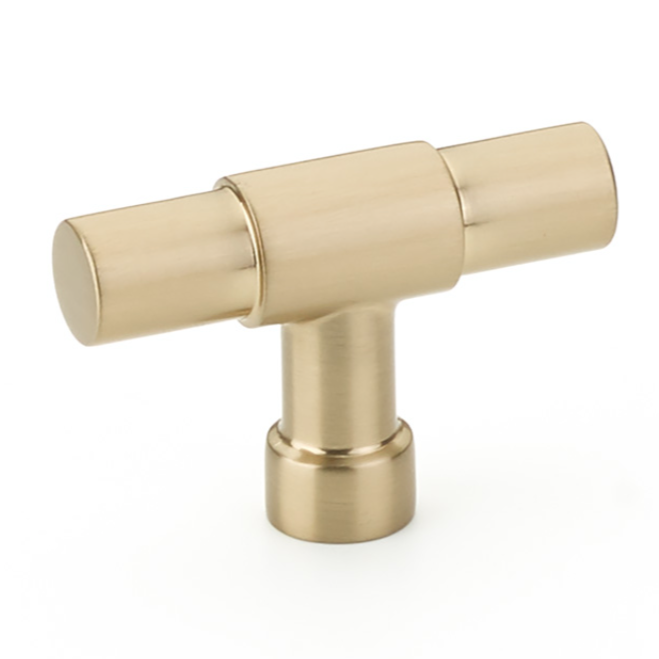 Modern "Industry" Cabinet Knobs and Drawer Pulls in Satin Brass - Forge Hardware Studio