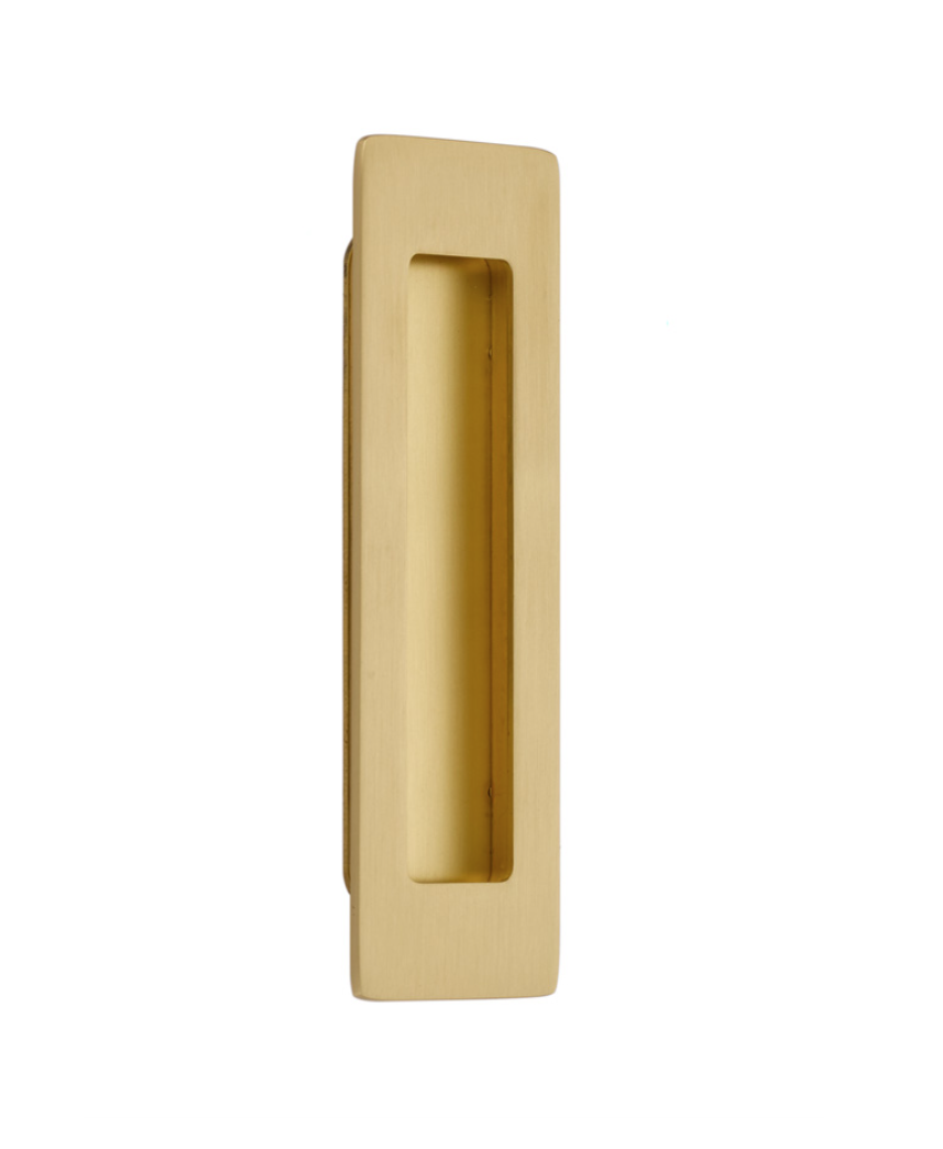Modern Rectangular Solid Brass Recess Door Pull in Satin Brass | Pulls