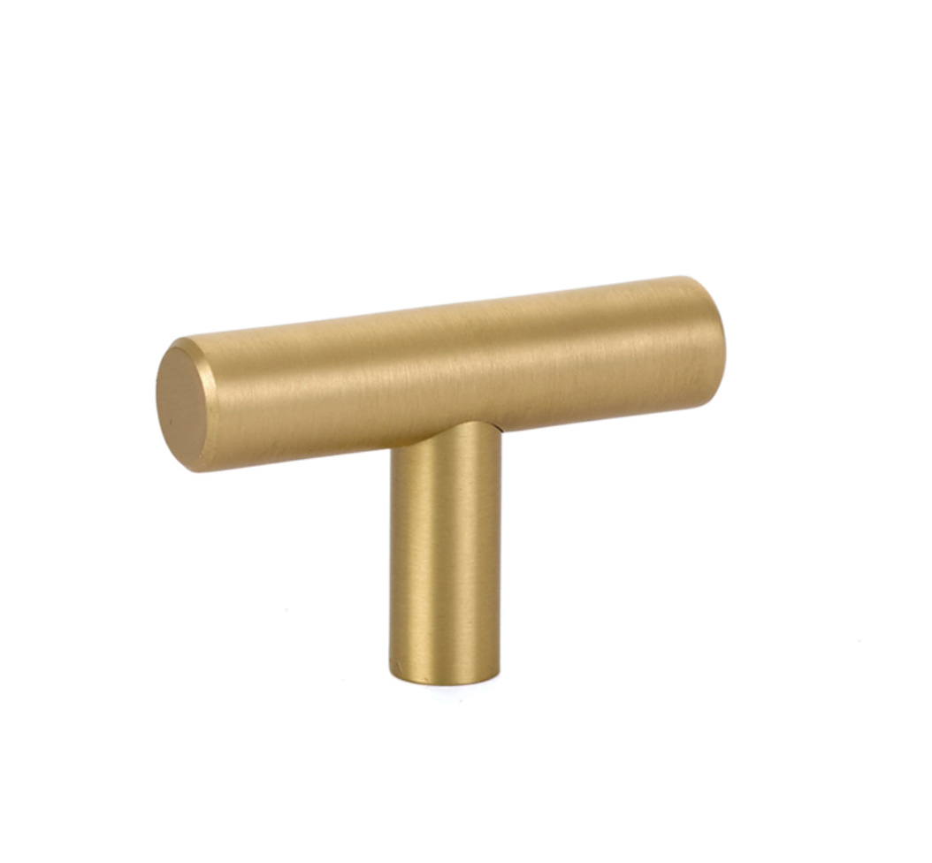 T-Bar "European" Satin Brass Cabinet Knobs and Pulls - Industry Hardware