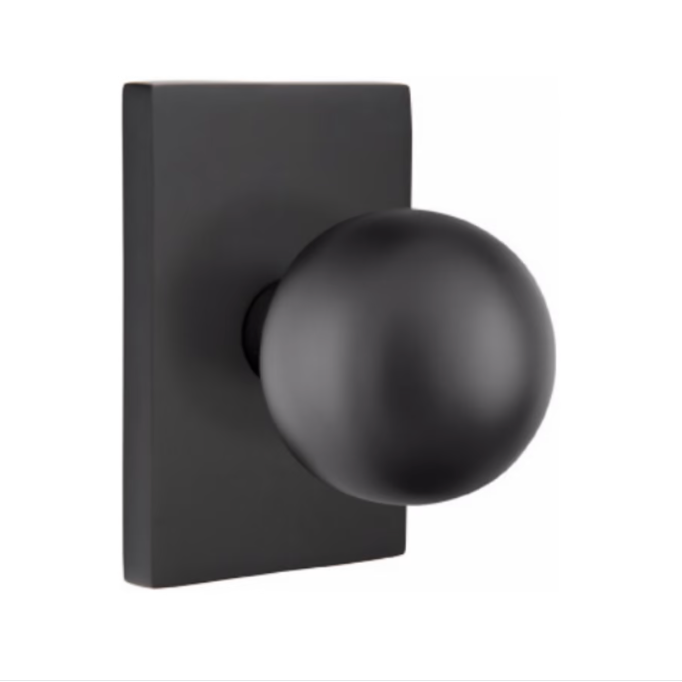 Modern Ball Door Knob in Matte Black w/ Modern Rectangular Rosette - Industry Hardware