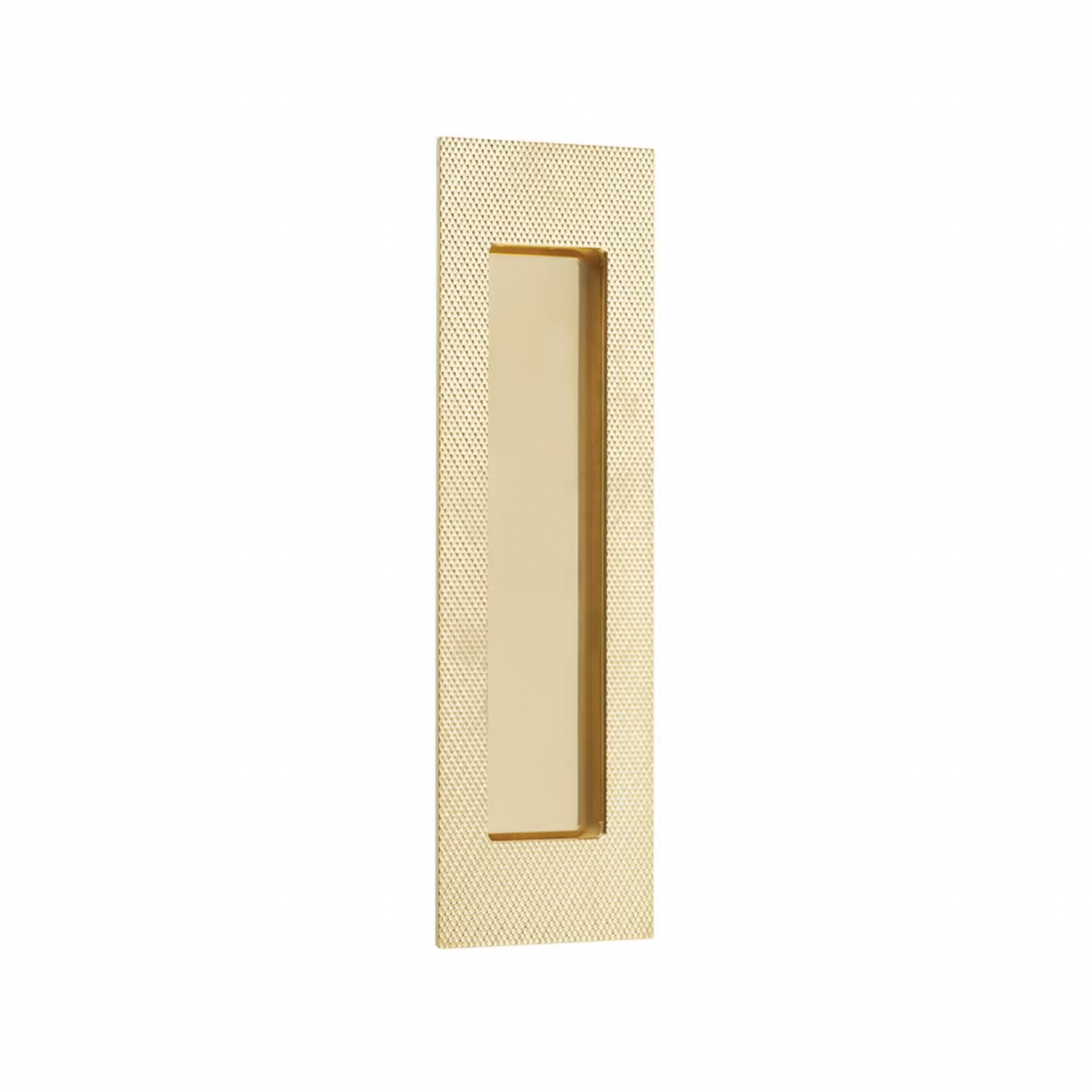 Knurled Modern Rectangular Recess Flush Door Pull in Unlacquered Polished Brass - Industry Hardware