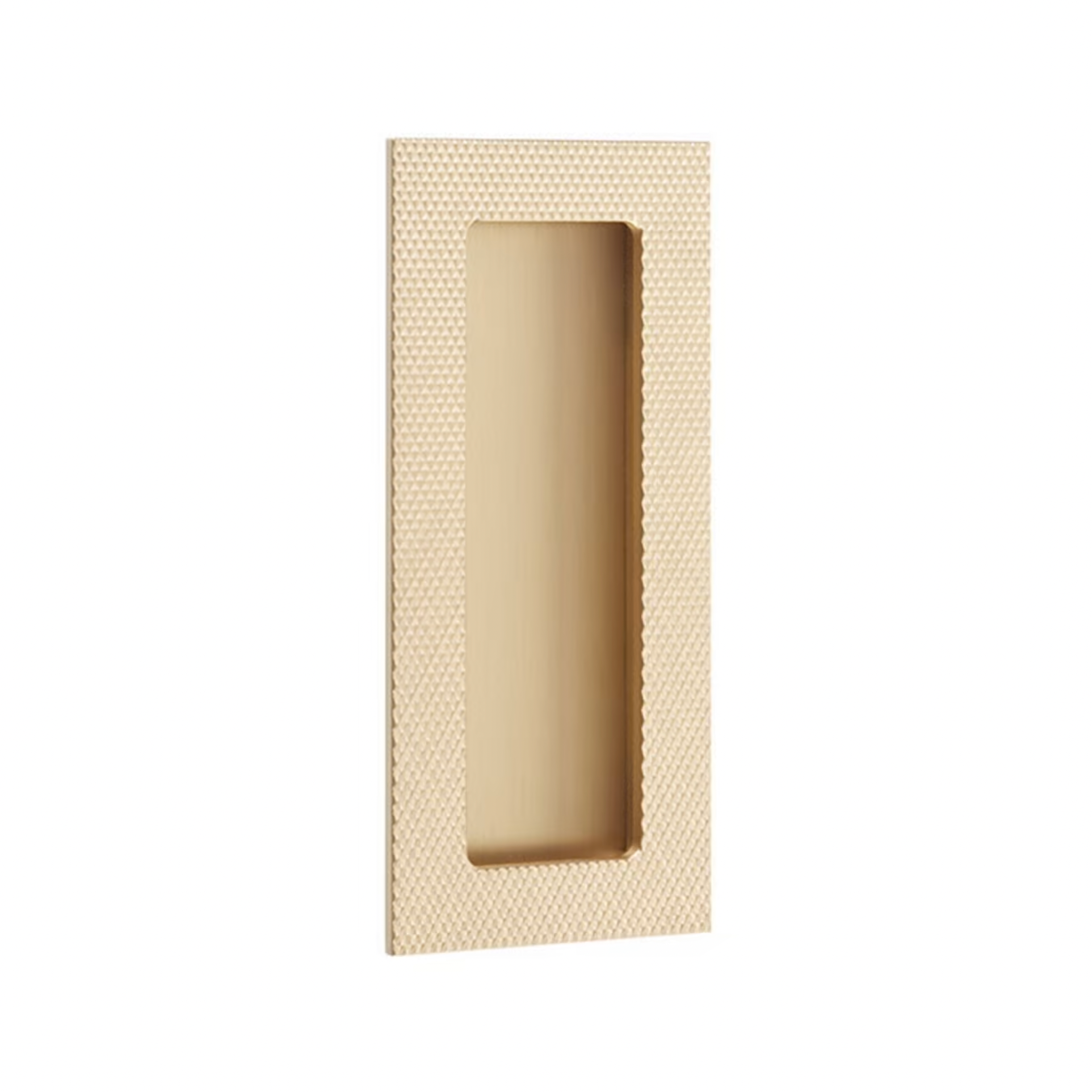 Knurled Modern Rectangular Recess Flush Door Pull in Satin Brass - Industry Hardware