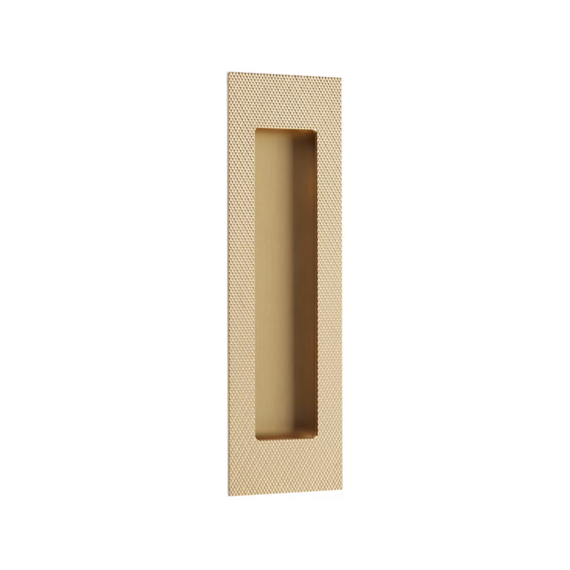 Knurled Modern Rectangular Recess Flush Door Pull in Satin Brass - Industry Hardware