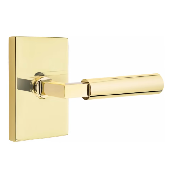 Unlacquered Brass Door Lever Smooth Handle w/ Rectangle Rosette - Industry Hardware
