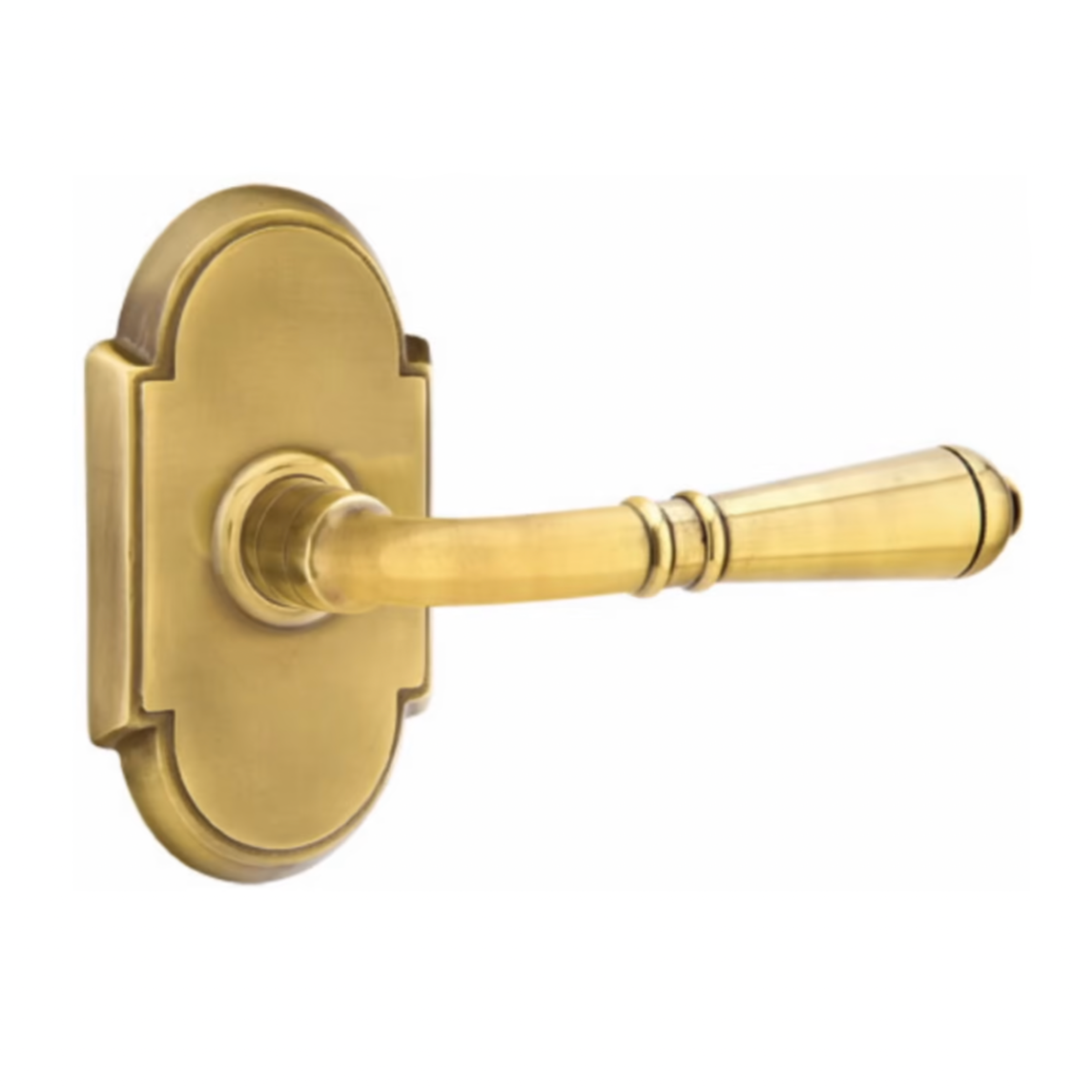 French Brass Door Lever Transitional Handle w/ Transitional Rosette - Industry Hardware