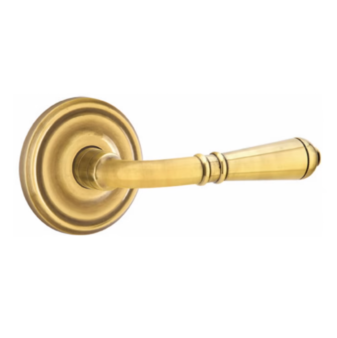 French Brass Door Lever Transitional Handle w/ RoundTransitional Rosette - Industry Hardware