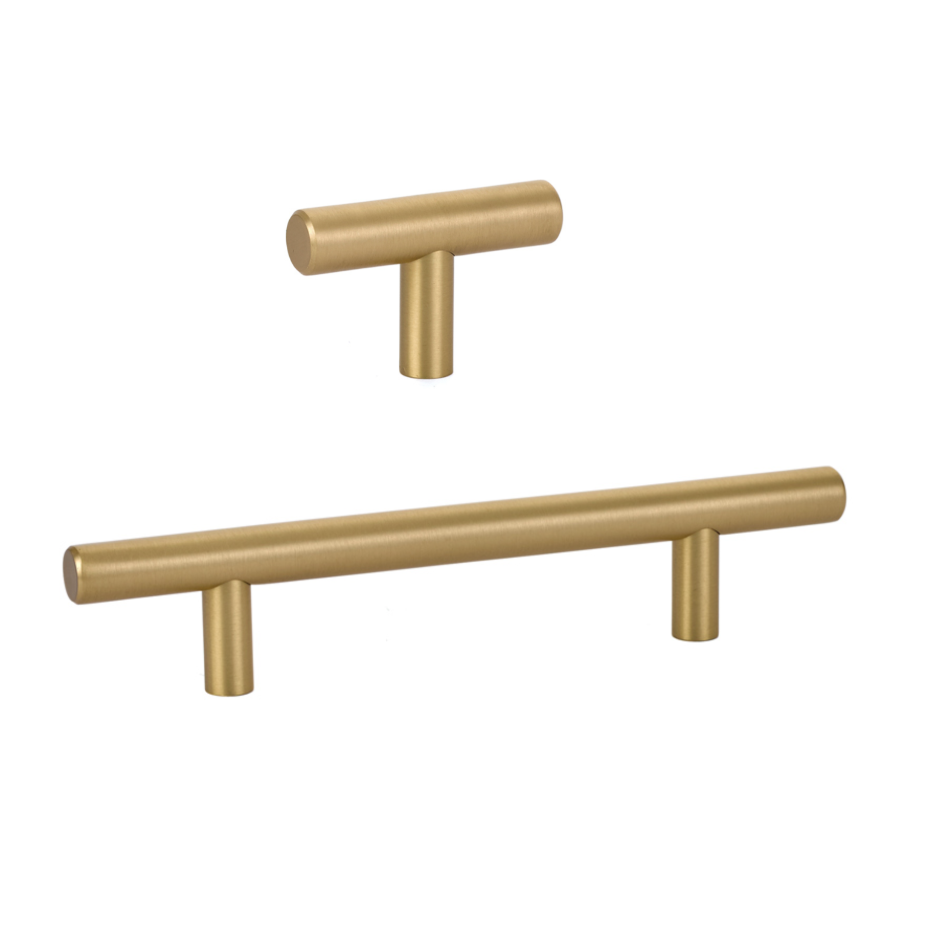 T-Bar "European" Satin Brass Cabinet Knobs and Pulls - Industry Hardware