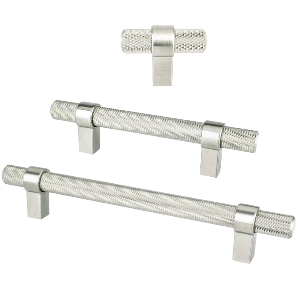 Knurled "Prelude" Brushed Nickel Cabinet Knobs and Drawer Pulls - Industry Hardware