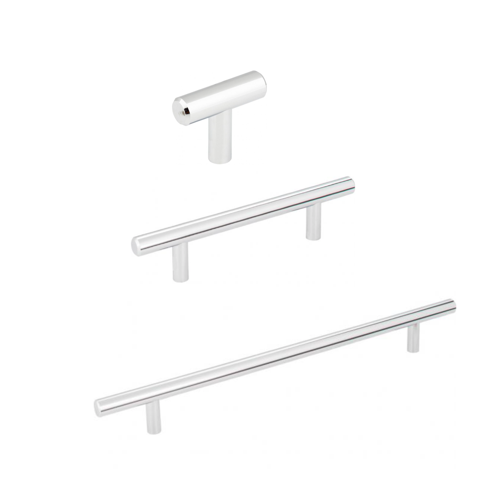 Polished Chrome "Dash" T-Bar Round Knob and Drawer Pulls - Industry Hardware